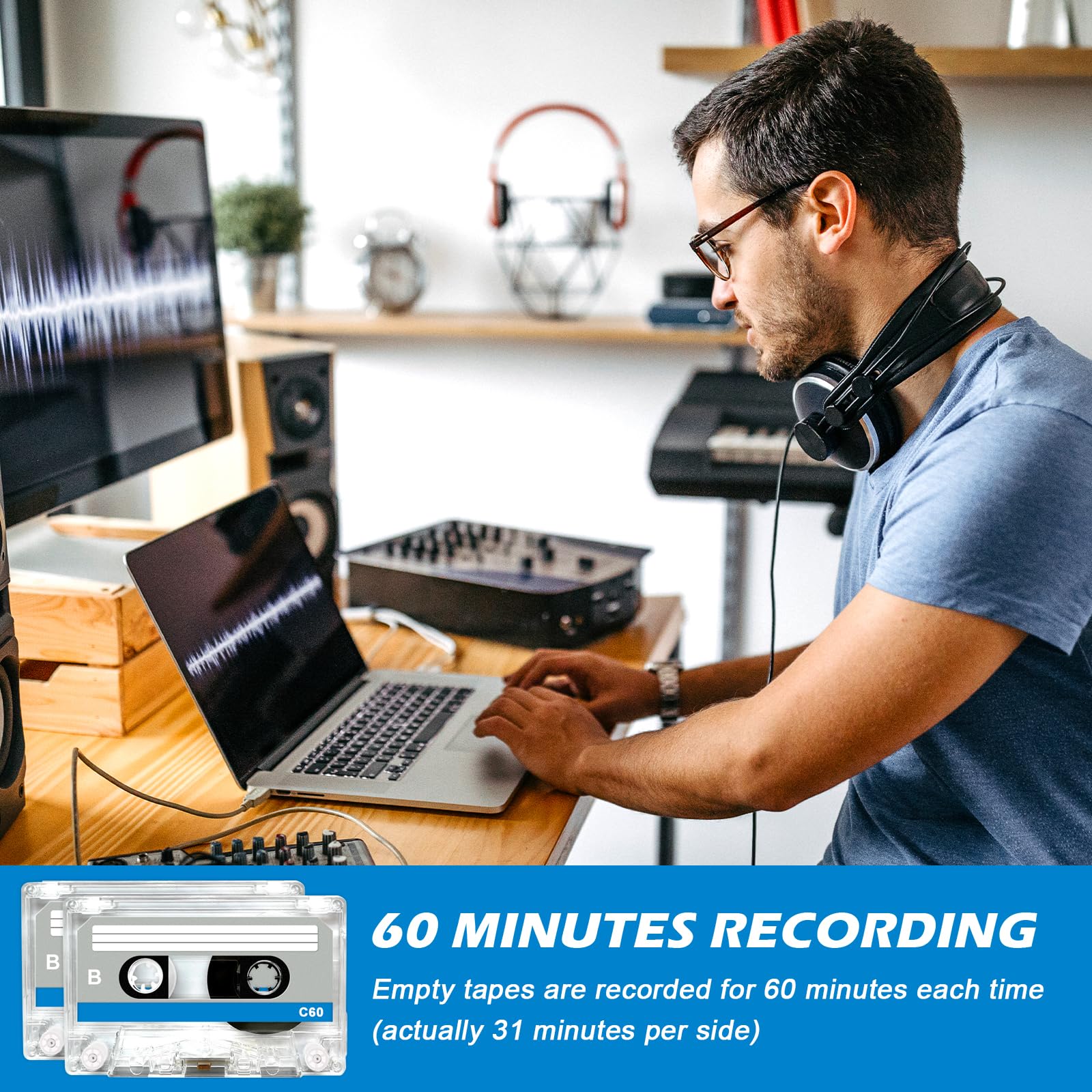 Cassette Audio Vide 60 Min Faible Bruit Haute Performance Étui Plastique Transparent 10 Pièces