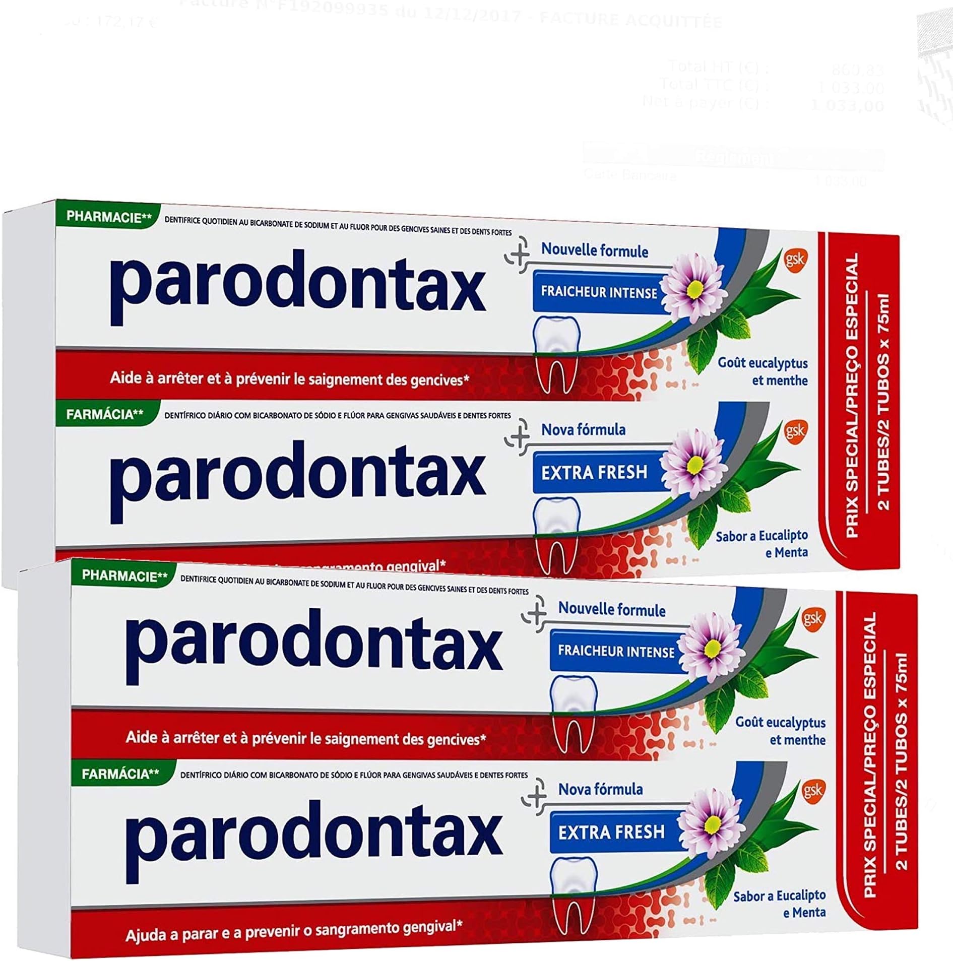 ParodontaxFluoride Toothpaste - Ginger Paste for Intense Freshness - Helps Stop Gum Bleeding - 2 Packs of 2 x 75 ml