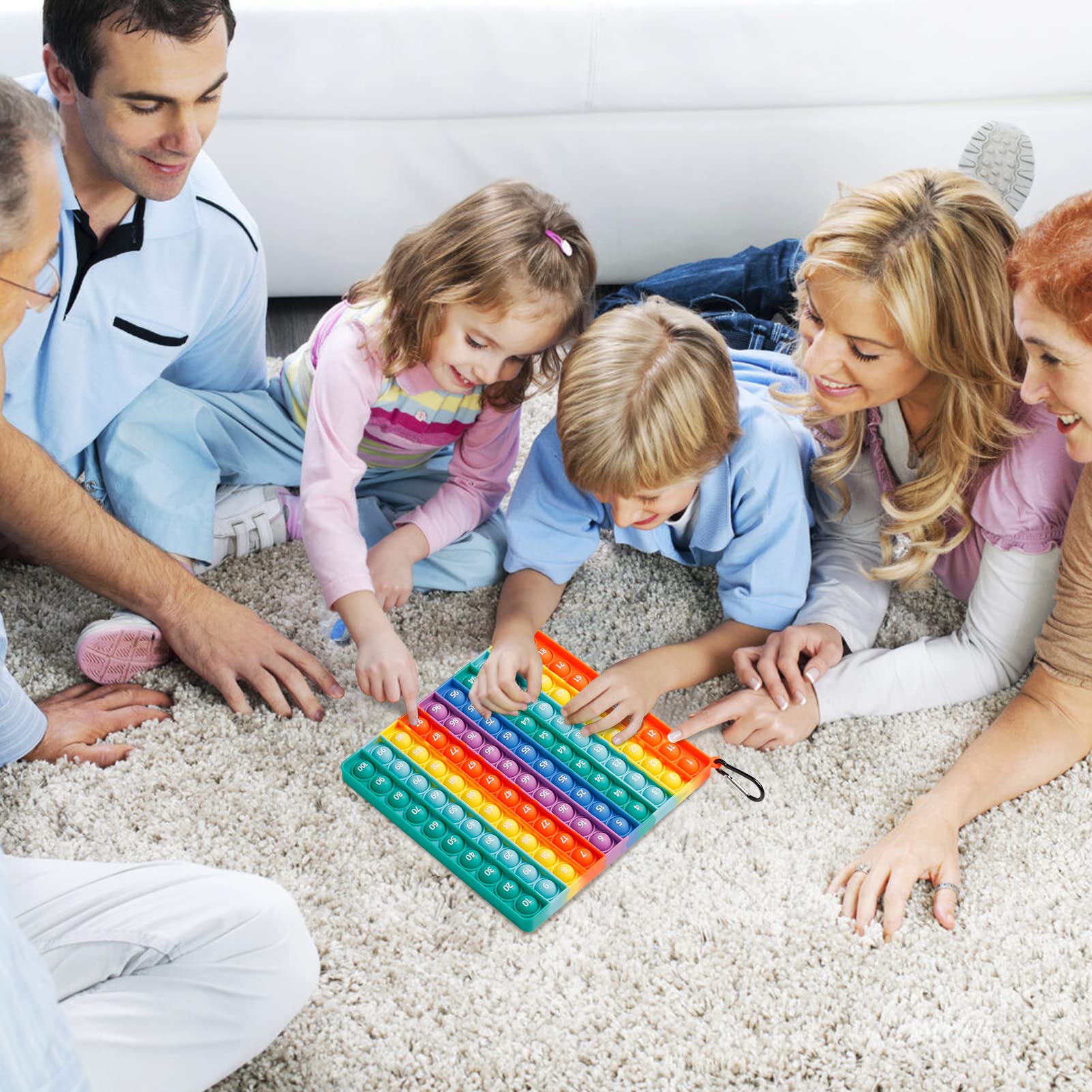 Pop On It 10x10 con Numeri MEINRAUM Poppit 2 in 1 Grande Poppit Fidgettoys Antistress Push Bubble Sensoriale Giocattolo in Silicone Rainbow Toy per Bambini e Adulti