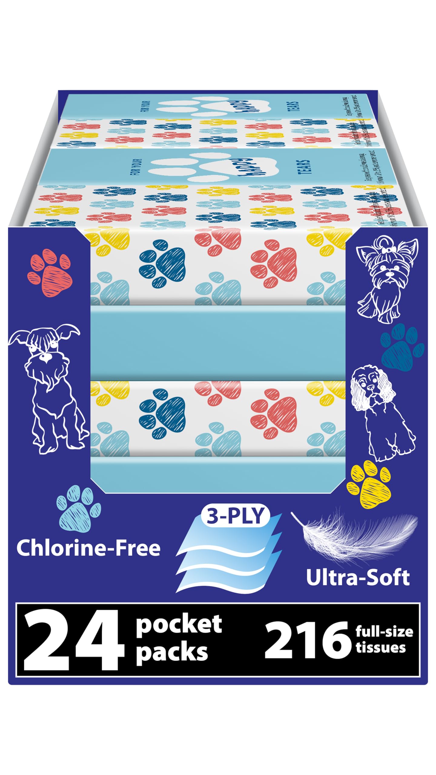 Travel Tissue Packs 24 Compact 3-Ply Packs 216 Total Soft Chlorine-Free Facial Tissues for Purse Car or School