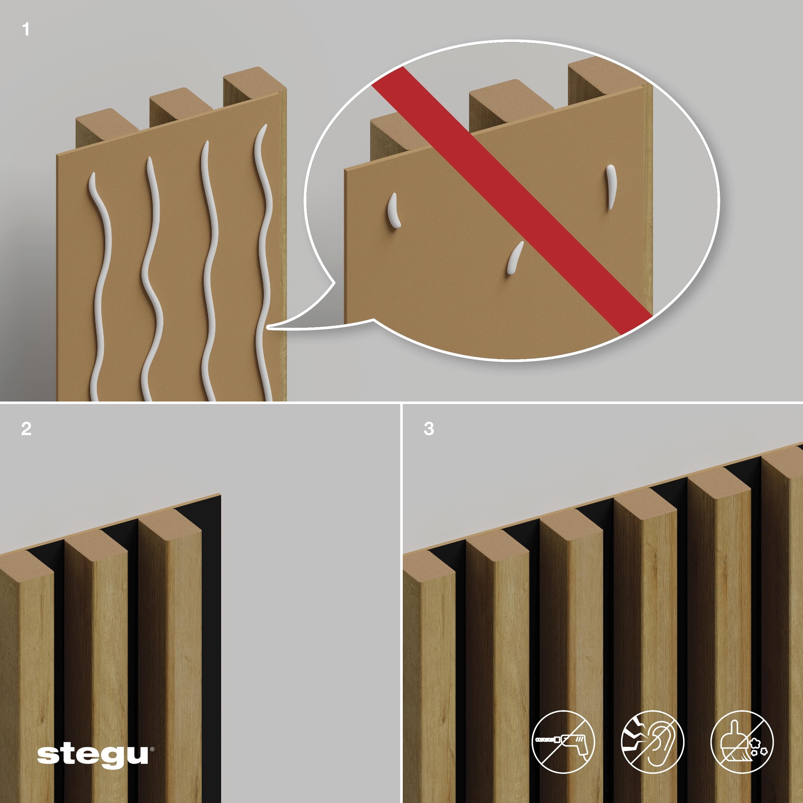 STEGU Panneau Acoustique Mural Tasseau Bois Grand Format 240x60cm Noir