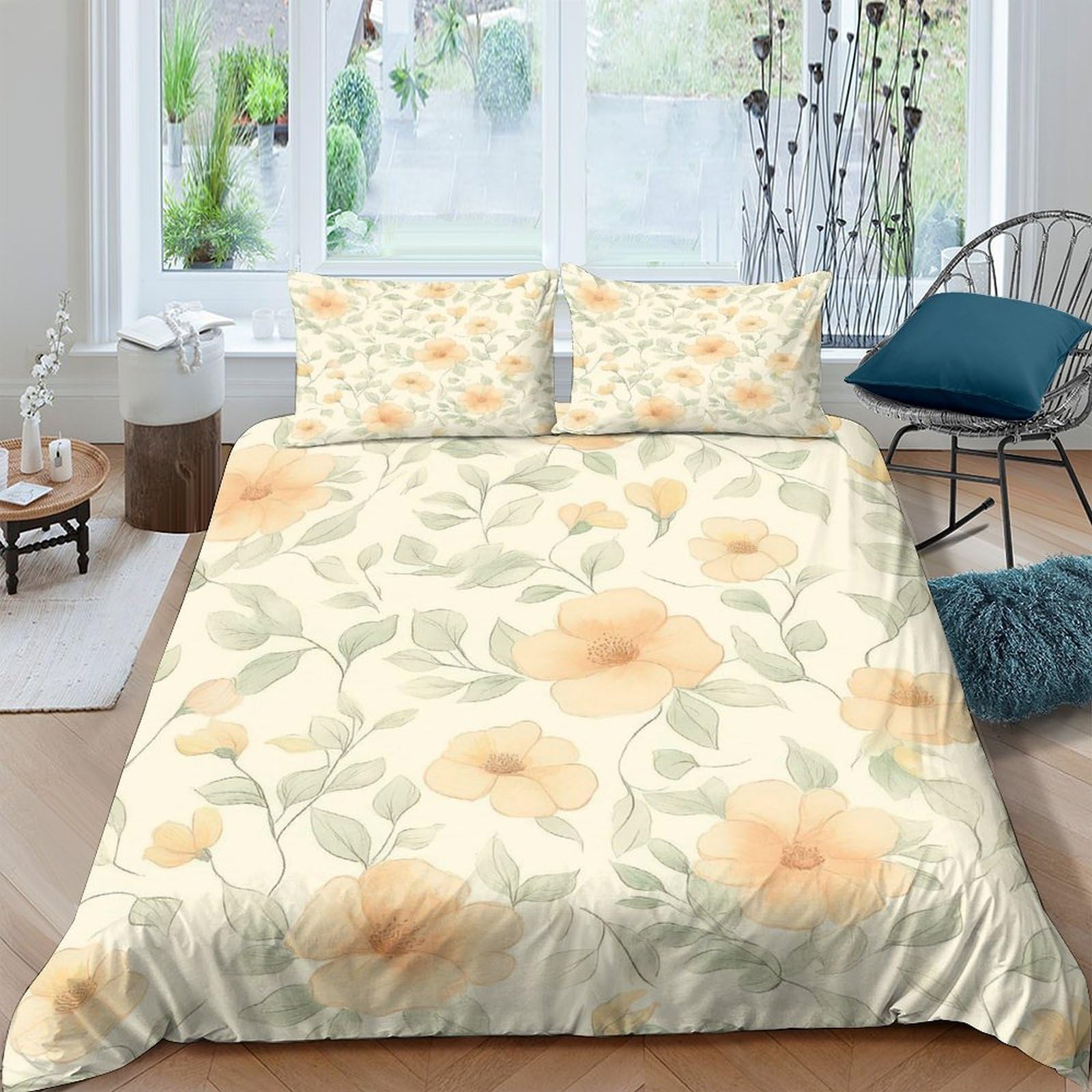 XFKLYNVCJ 3D Printed FloralPattern Bed Cover Microfiber WatercolorStyleDesign Bedding Cover Fade Resistant Wrinkle Free for University Accommodation Student Dorm Daily Use King（220x240cm）