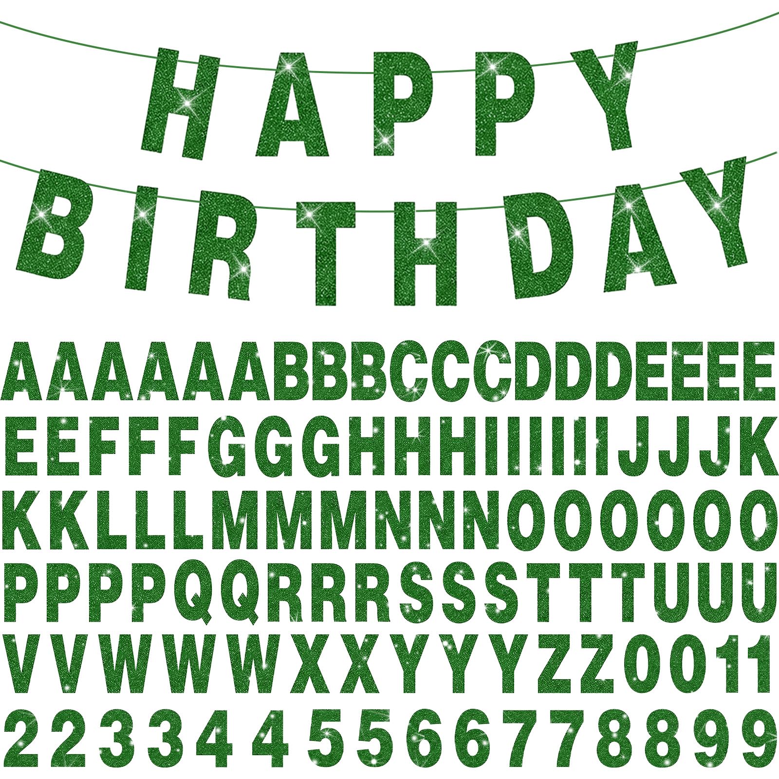 107 Pieces Letter Numeric Banner Individually Designed Flash Banner Embellishments Personalised Birthday Christmas Carnival Party (Green) — image 1