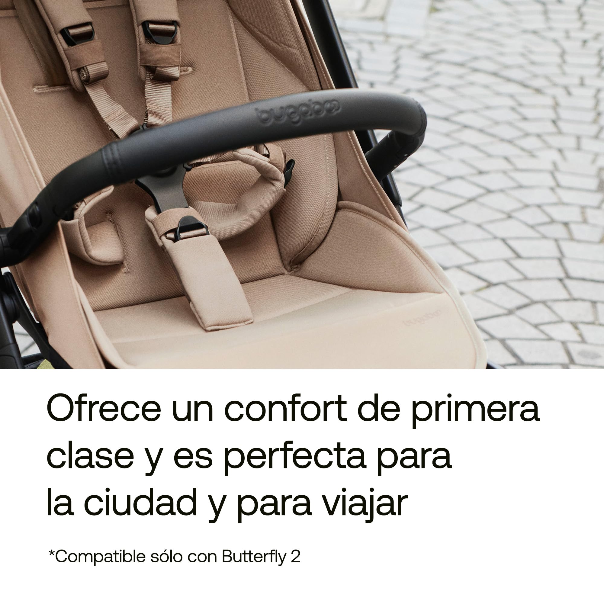 Bugaboo Butterfly 2 Barra de Seguridad Reposabrazos Seguro para Carrito de Bebé Butterfly 2, Ajustable, Fácil de Limpiar, Diseño Minimalista y Sostenible, Manillar para Niños en Crecimiento