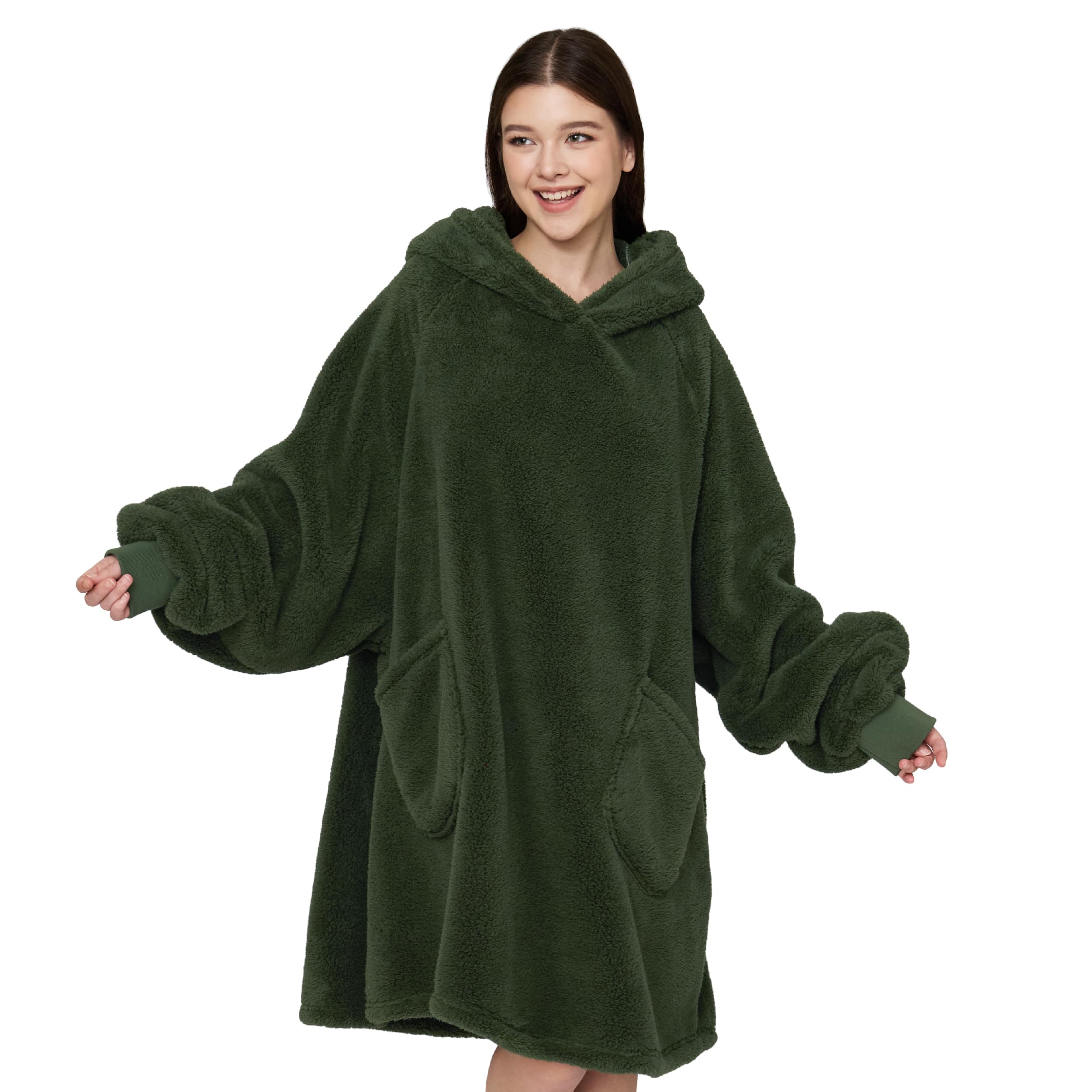 Bedsure Sherpa Wearable Blanket Hoodie - Warm Cozy, Standard, Olive
