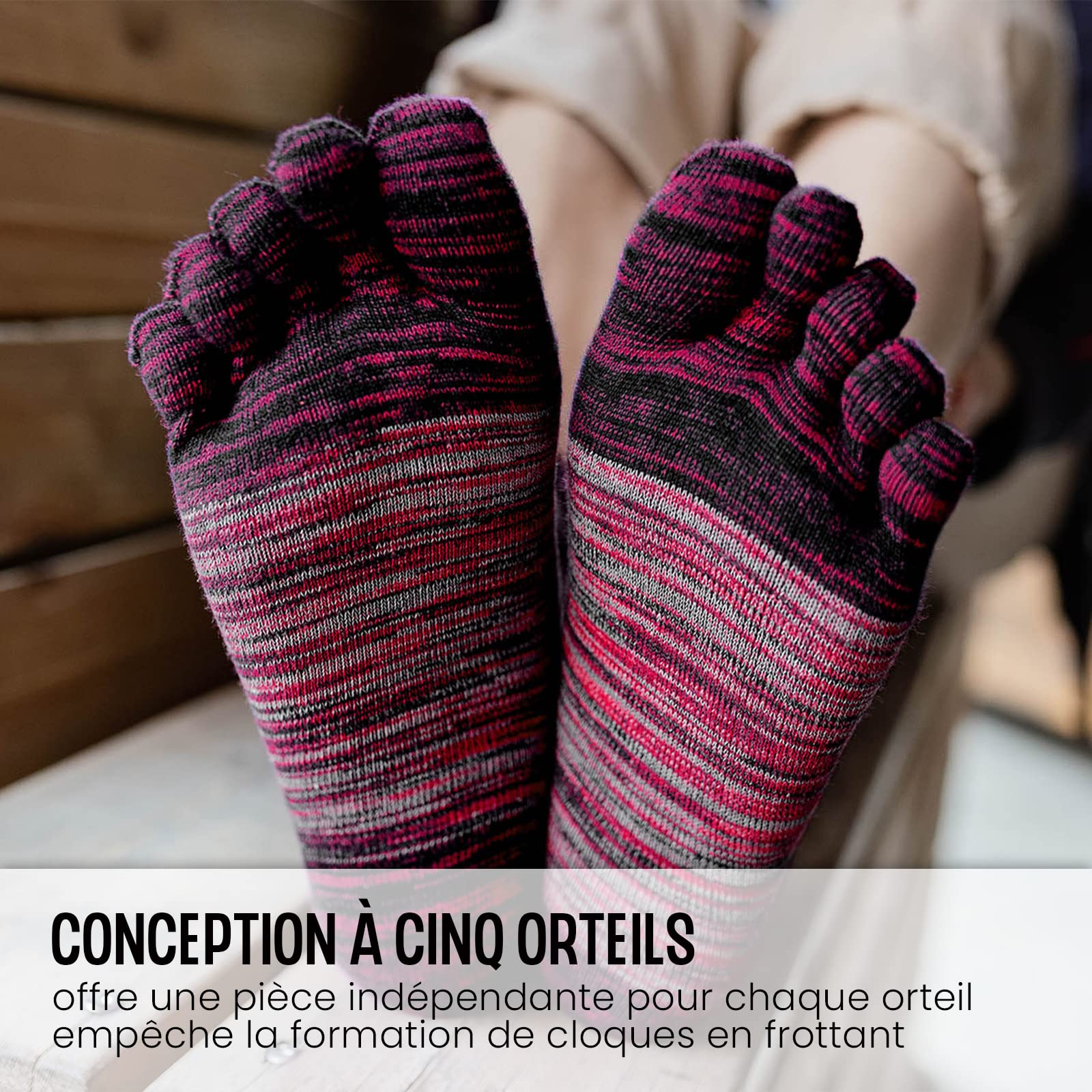 PUTUO Chaussettes 5 Doigts Homme Chaussettes Orteils Séparés, Sport Chaussette Doigt de Pied Homme Chaussette Five Fingers, 39-44, 5 paires