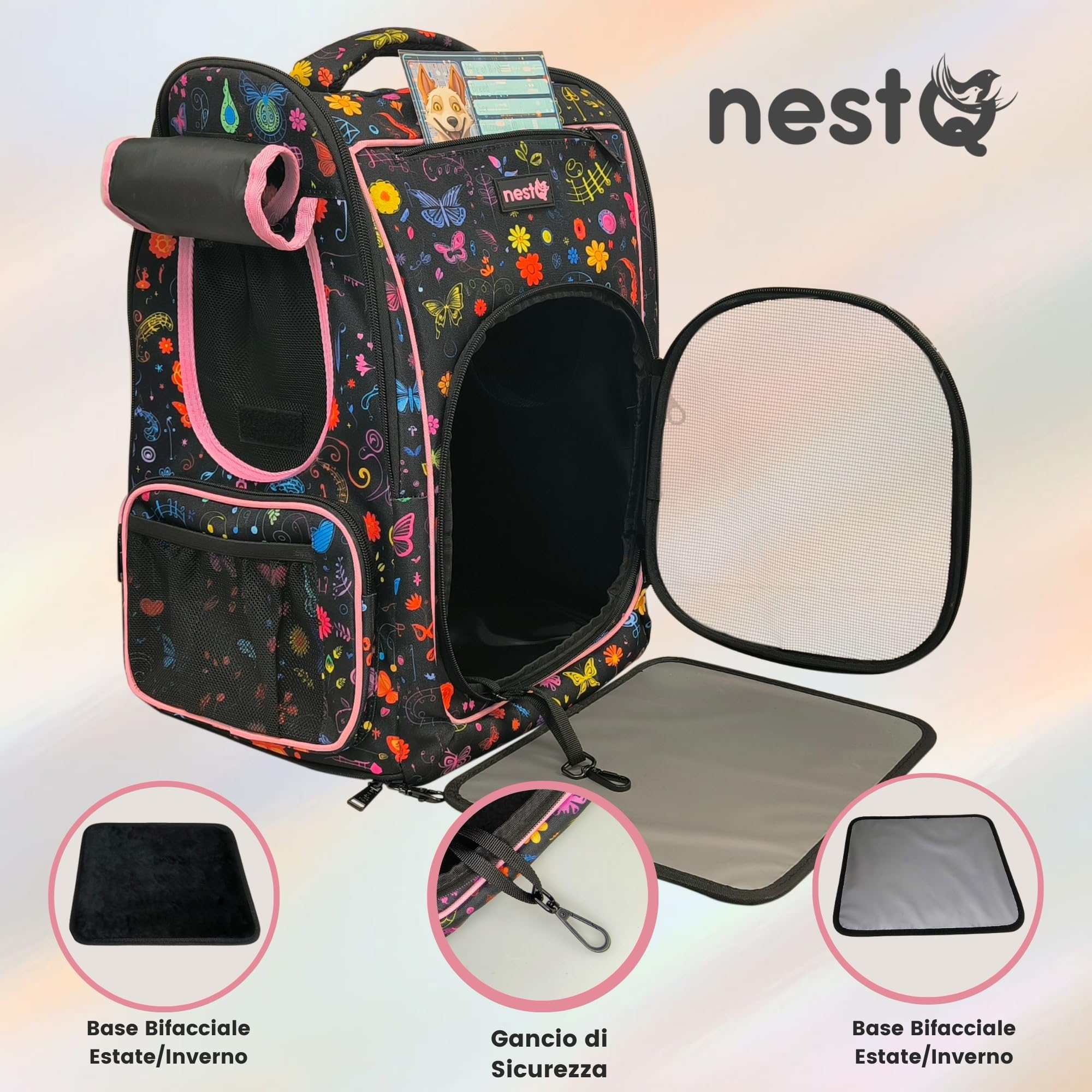 Zaino Porta Animali per Cani e Gatti,Max5kg,Trasportino Ergonomico con Ventilazione,Imbottito e Resistente,Ideale per Viaggi,Paseos Passeggiate e Avventure