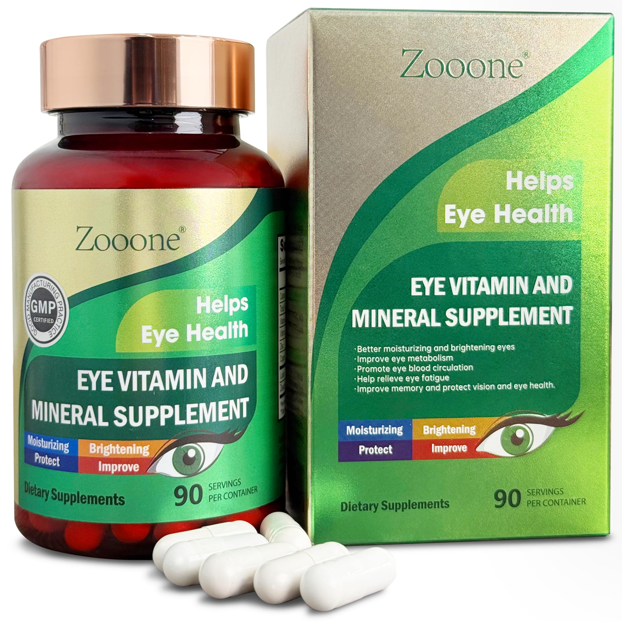 zooone Lutein and Zeaxanthin Eye Vitamins, Eye Vitamin and Mineral Supplement with Vitamin C E Zinc Copper, Vision Support for Macular Degeneration, Eye Health Pills for Adults & Seniors, 90 Capsules