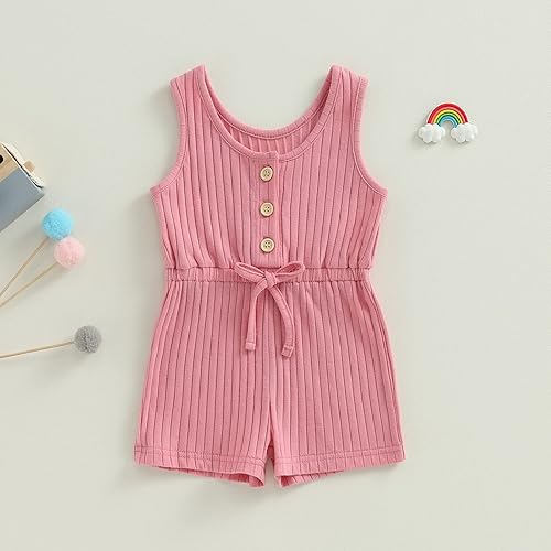 Miniatura 2 de Traje de verano para niña pequeña, sin mangas, acanalado, overol de color liso, pantalones cortos en general, ropa para recién nacidos