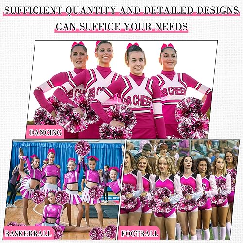 Miniatura 6 de 3 pompones de animadora y lazo grande para el pelo de animadora para niña, pompones metálicos de animadora de 12.6 pulgadas para bailar sóftbol