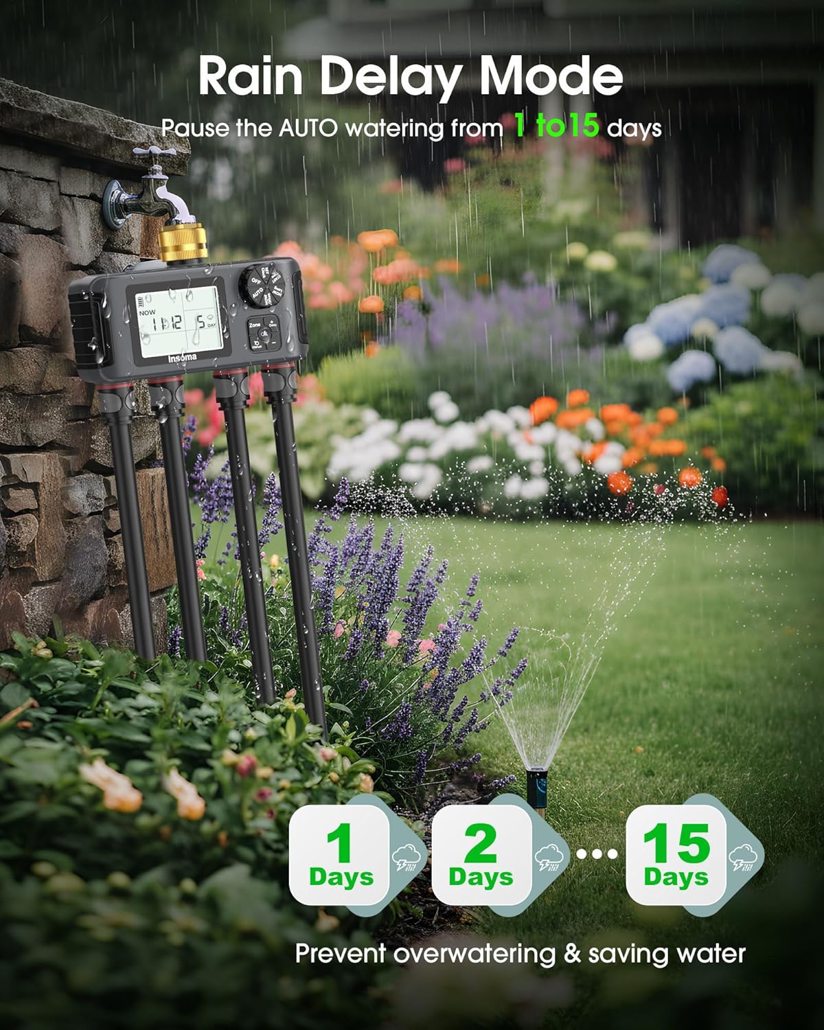 Insoma 4 Zones Sprinkler Timer with Brass Inlet, Water Timer for Garden Hose with Auto/Manual/Rain Delay Mode, Hose Timers for Irrigation Watering System for Yard, Lawn, Plant Watering