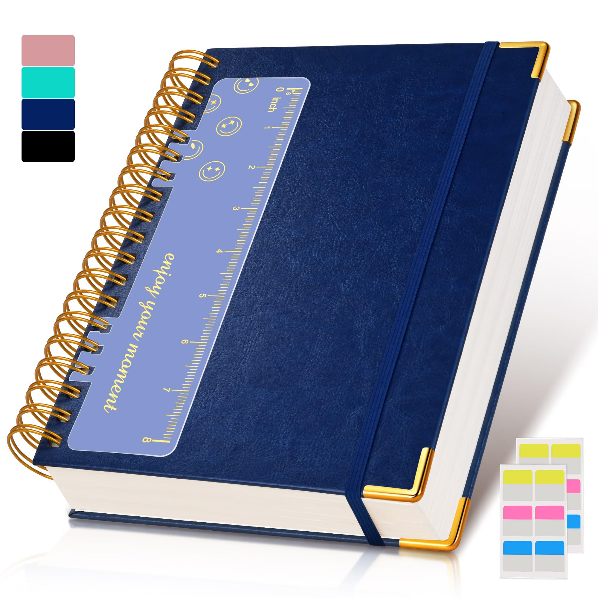 Spiral Notebook Journal 7.6” x 10”, 300 Pages Hardcover Leather Lined Journals for Women Men, B5 Large College Ruled Notebooks with 100 GSM Thick Paper, Spiral Journal for Writing Work School, Navy