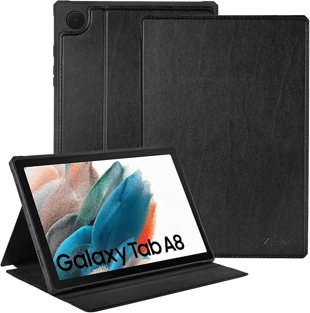 Zinibri Case for Samsung Tablet Galaxy Tab A8 10.5 Inch 2022 SM-X200/X205 Cover, PU Leather Protective Case,Corner Protection,Shockproof,Slim,3 Viewing Angles,Kickstand,Auto Sleep/Wake, Black