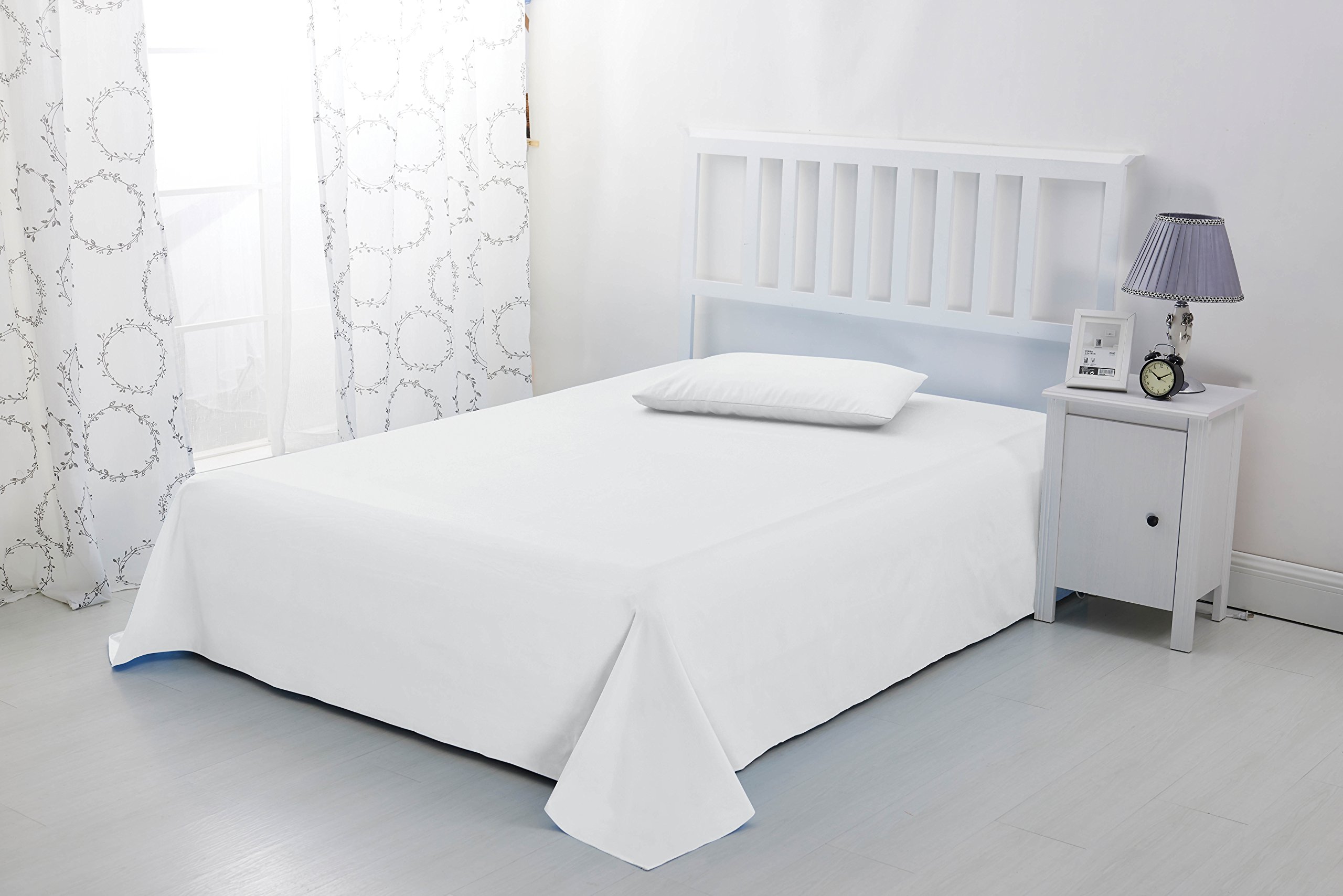 Sonia Moer Super Soft Brushed Microfibre Flat Sheet - Non Iron Breathable Hypoallergenic Top Sheet - Single/White