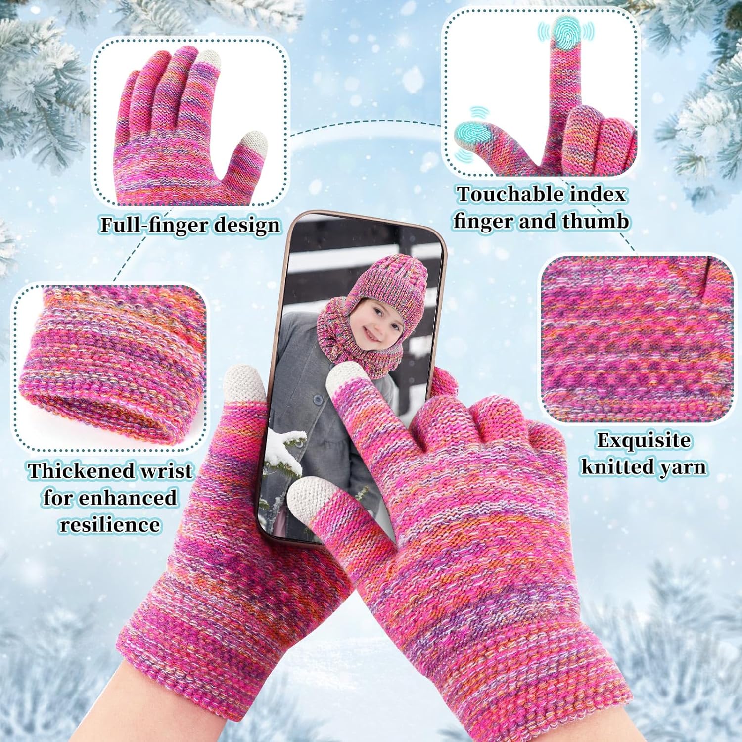 Jansun Kids Winter Hat Gloves Scarf Set, Toddler Children Hats Beanie with Earflaps Knit Neck Warmer Gaiter Mittens Fleece Lined Set for Boys Girls 4-12 - Image 6