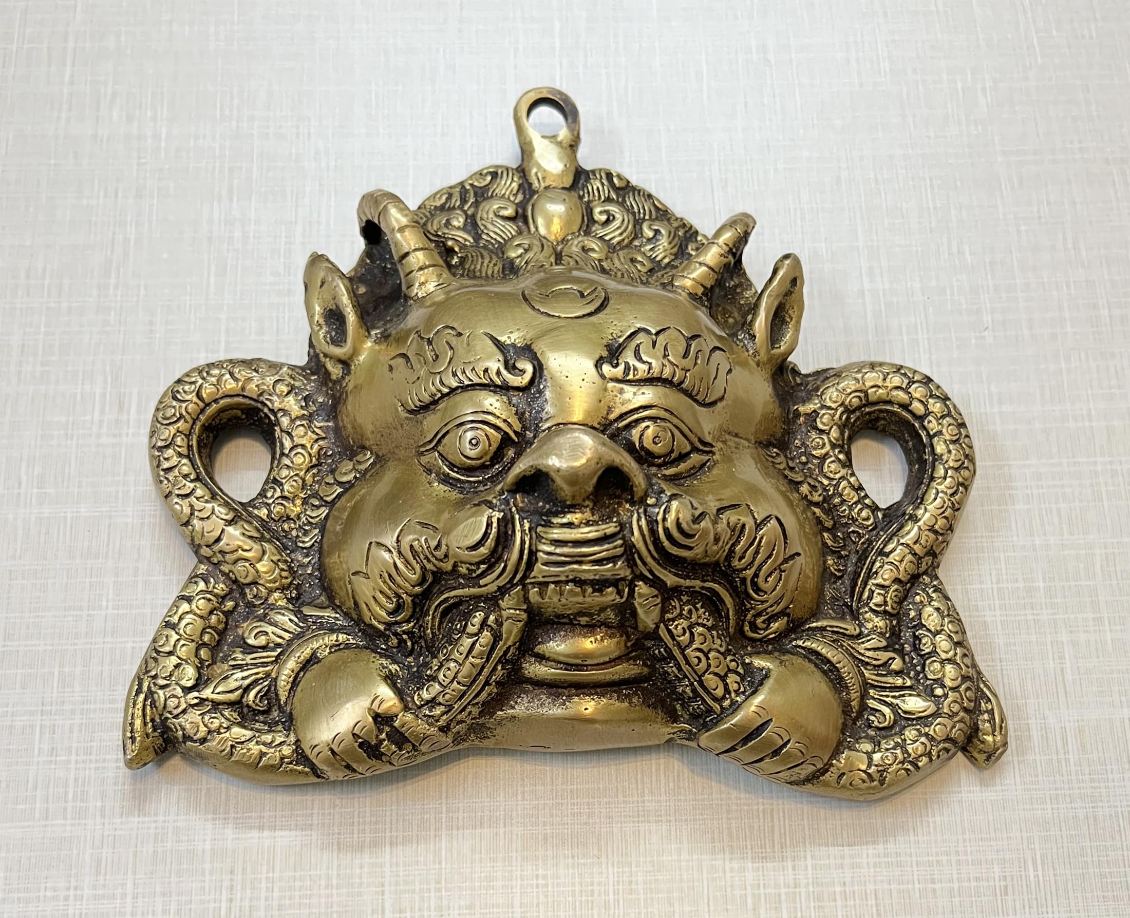 P.J.Handicrafts Brass Kirtimukha Garuda Wall Hanging Mask 6-Inch – Traditional Evil Eye Protector, Auspicious Vastu Nazar Battu for Home and Office Entrance 3