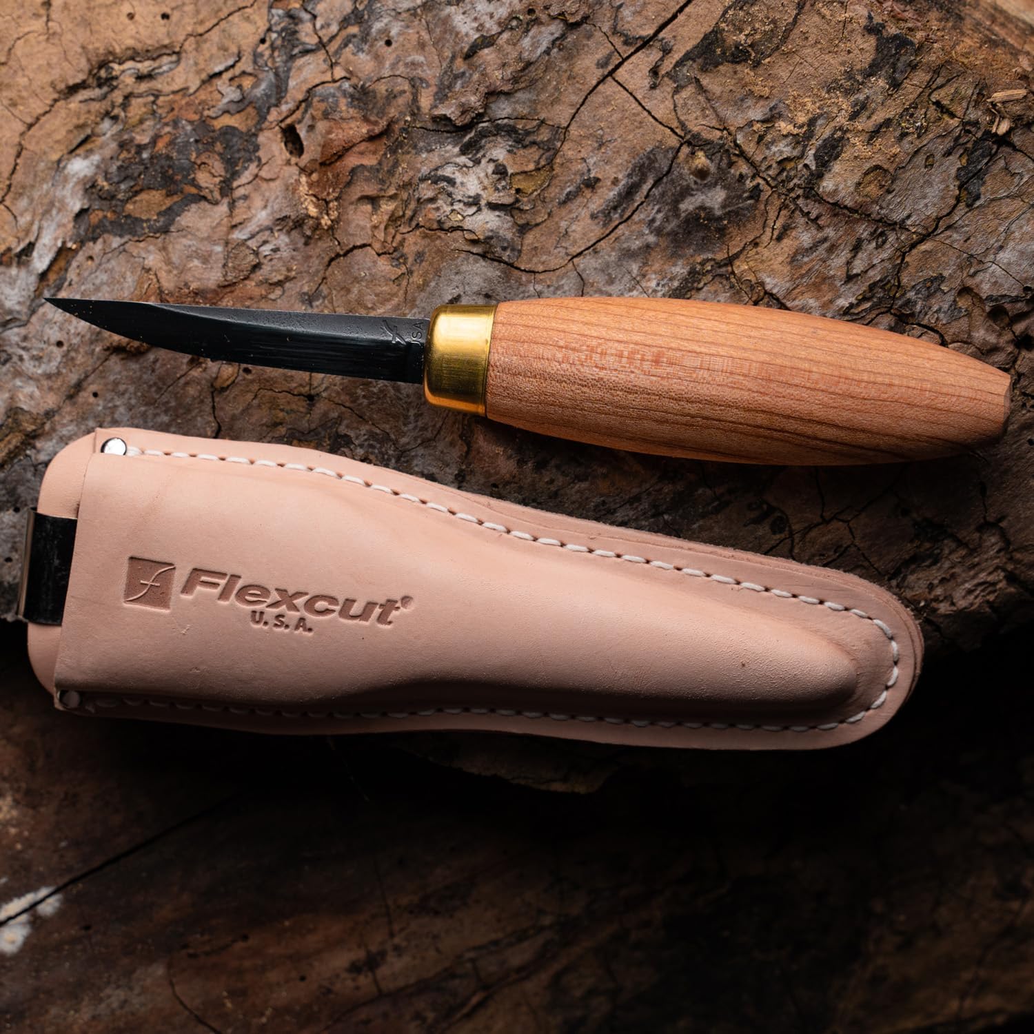 Flexcut Wood Carving Knives | Sloyd Knife | 1095 High Carbon Steel Blade | 7-1/2 inch Length | 2-7/8 inch No-Flex Blade with Extended Tang | Ergonomic Cherry Hardwood Handle | KN50 |Made in the U.S.A.