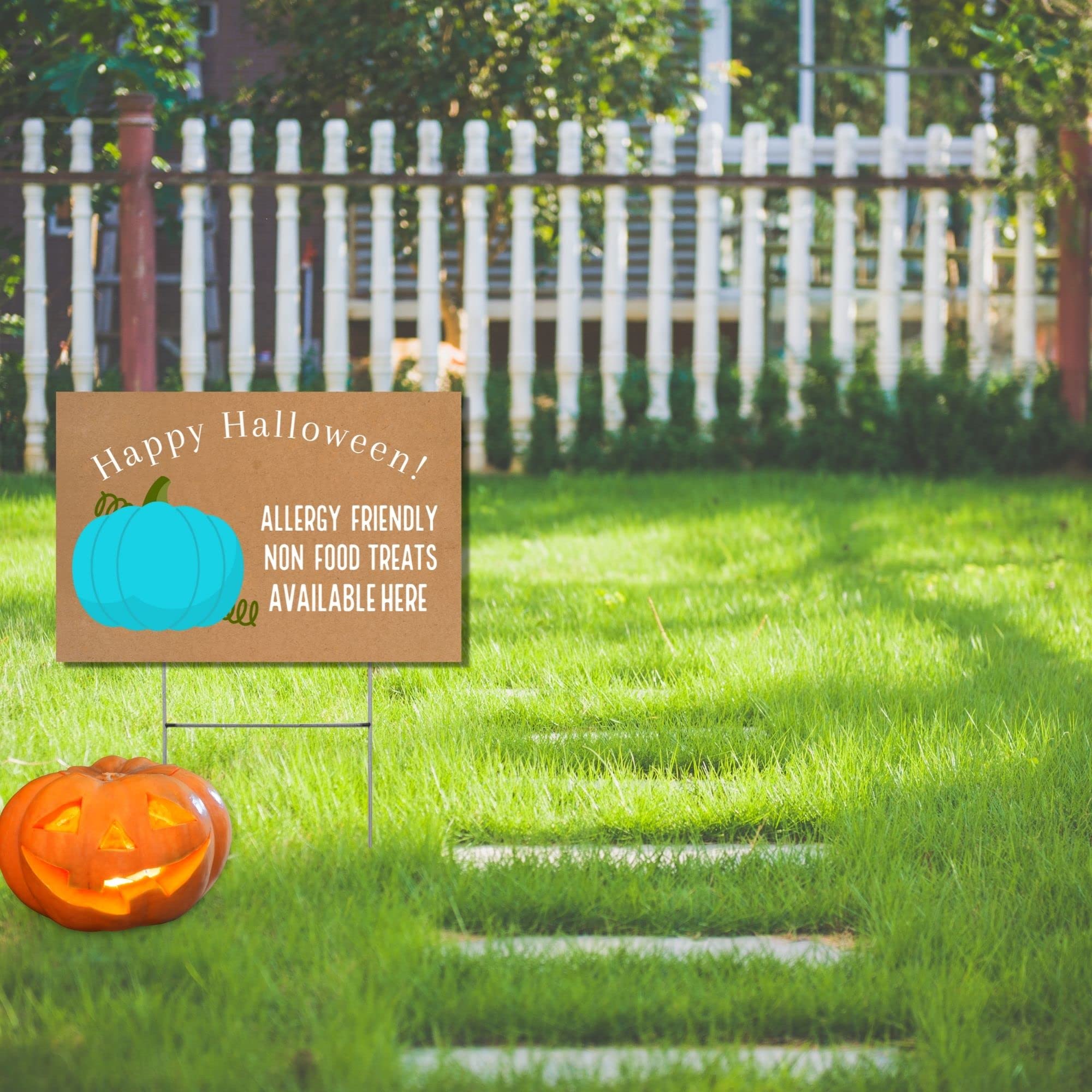 Cartel de patio con texto en H de 30,5 x 45,7 cm, diseño de calabaza azul con diseño de calabaza azul