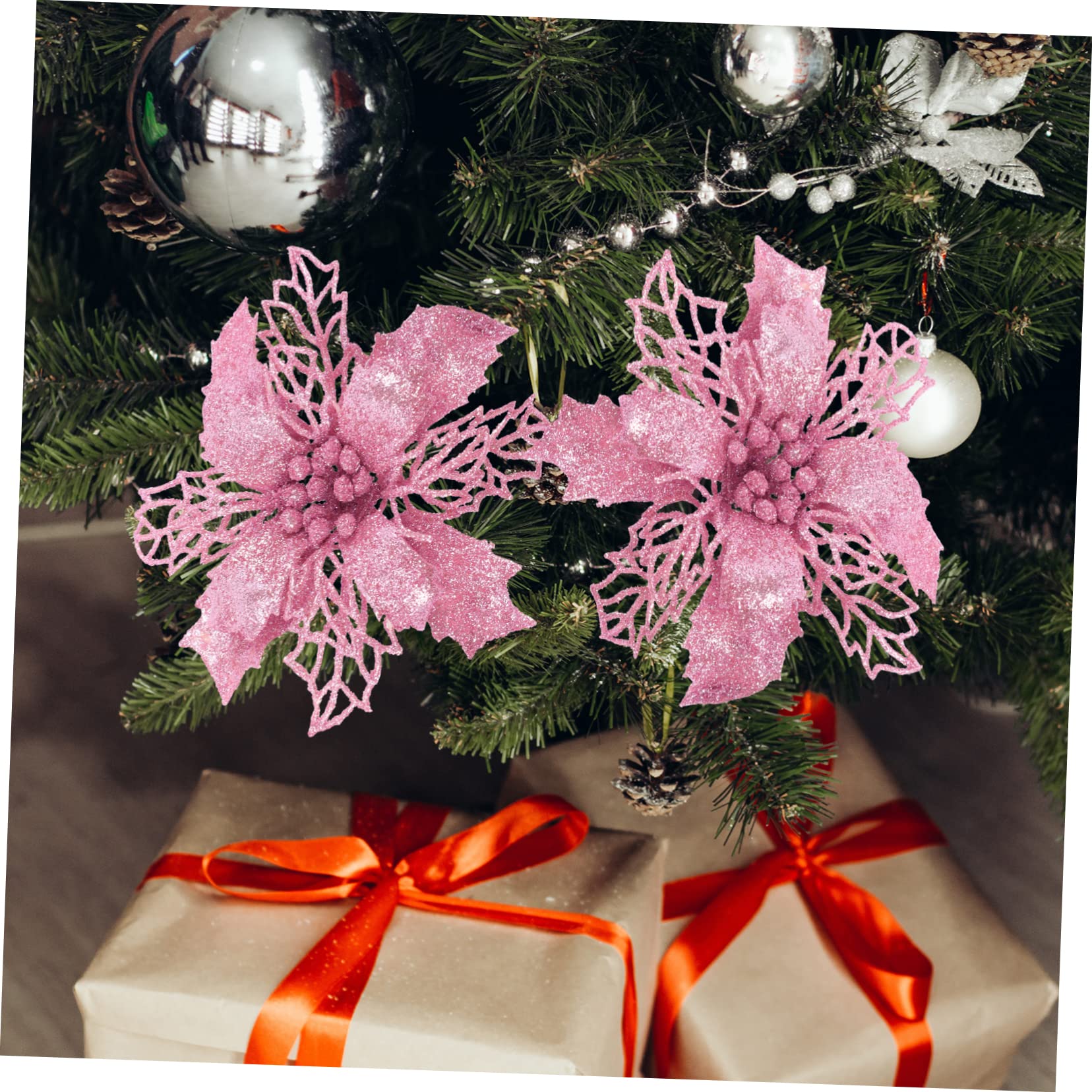PRETYZOOM 80 Piezas Huecas Decoraciones De Poinsettia Artificial Brillo Flores De Poinsettia Navidad Artificial Retro Decoración del Hogar Xmas Plastic Pink