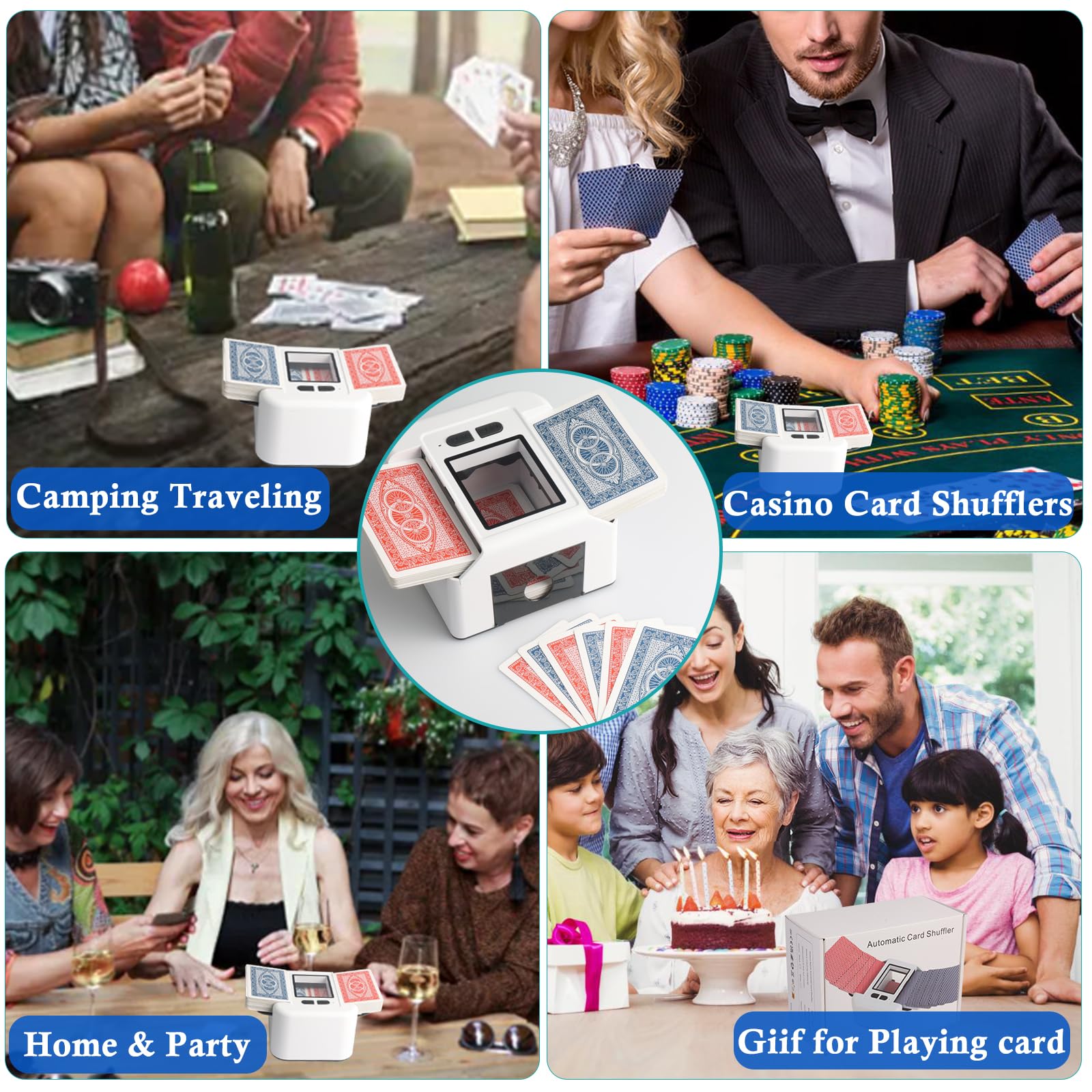 Mélangeur de Cartes Automatique Électronique 1-2 Jeux, 2000mAh USB Rechargeable mélangeur de carte pour UNO Poker Skyjo PILI Texas Hold'em, Auto/Manuel, Portable Mélange silencieux et rapide