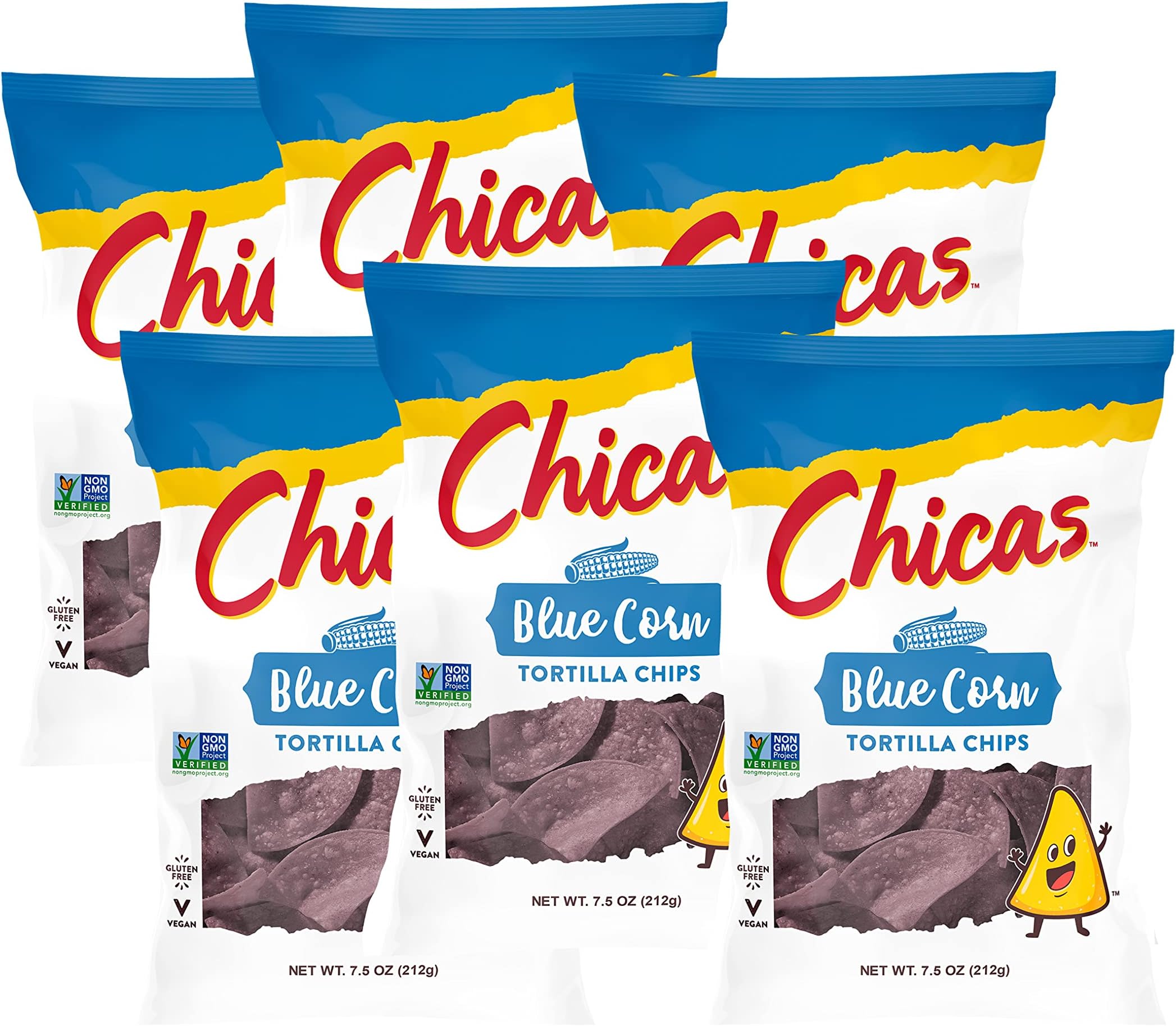 Chicas Tortilla Chips, Blue Corn Tortilla Chips, Lightly Seasoned with Sea Salt, Gluten Free, Vegan & Non-GMO, For Dips, Spreads & More, 7.5-Ounce Bag (Pack of 6)