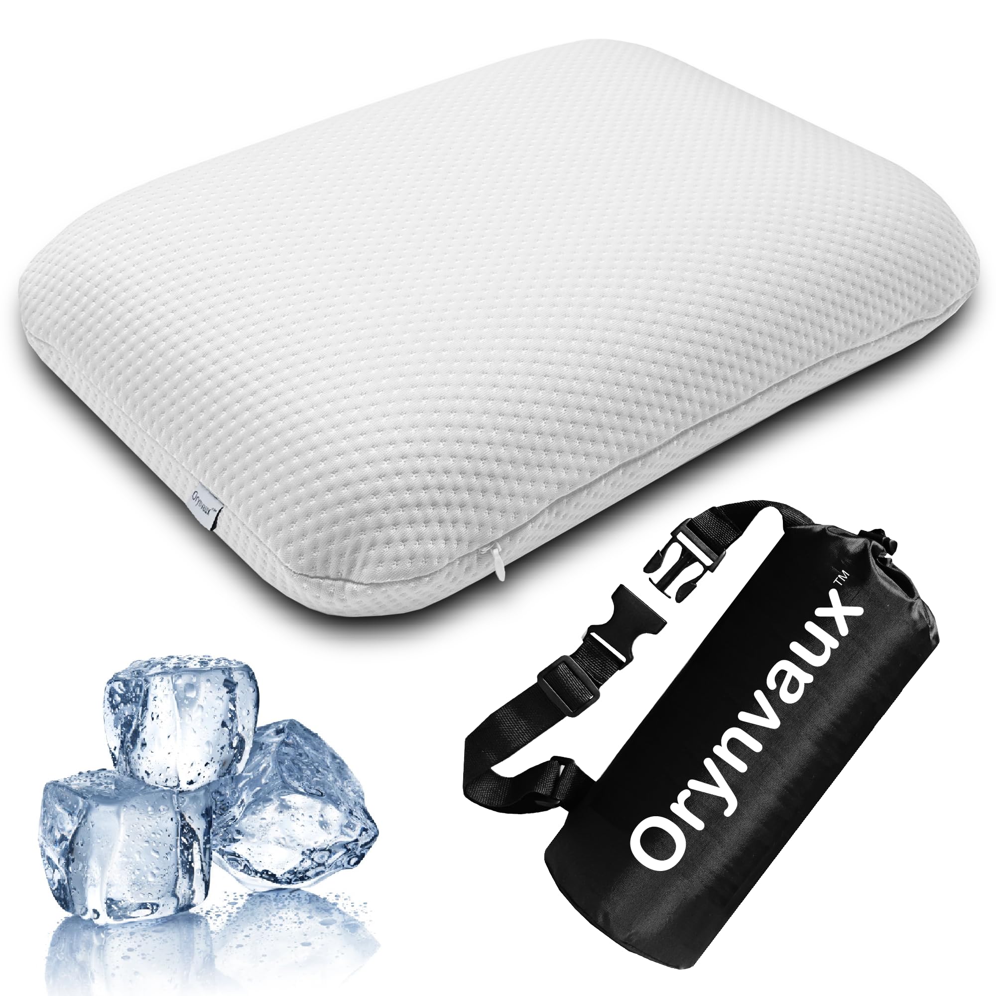 Orynvaux Cooling Camping Pillow, Memory Foam Travel Pillow with Adjustable Buckle Strap & Storage Bag, Compact Small Pillow for Airplane, Car Lumbar,