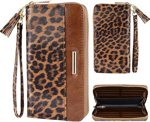 Carteras para mujer, de piel sintética, tarjetero organizador con borla y correa de muñeca