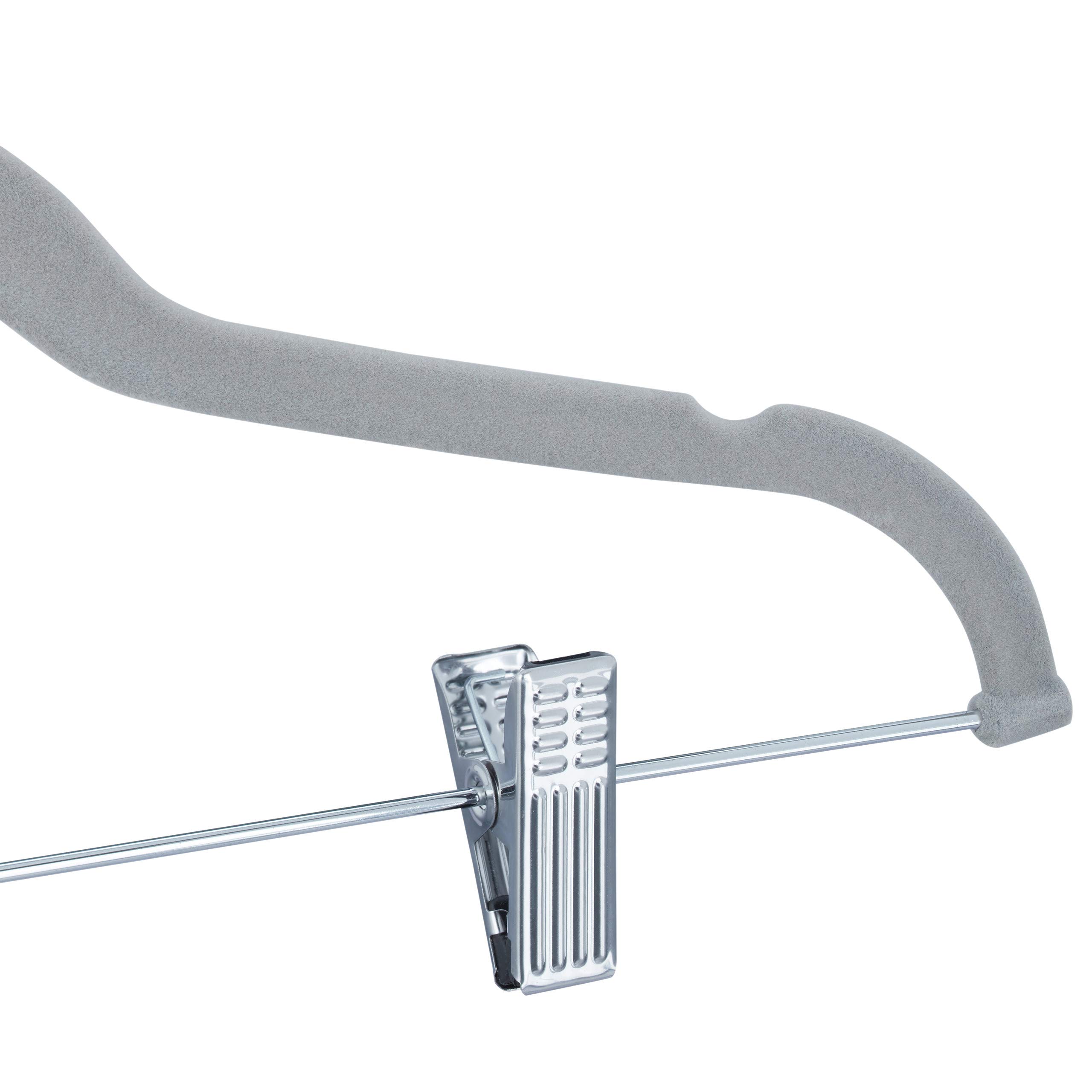 Relaxdays, Szare aksamitne wieszaki z klipsami zestaw 12 sztuk, hak obracany o 360°, wieszak na spodnie, antypoślizgowy wieszak na koszule, szerokość 43 cm, 10024379_111