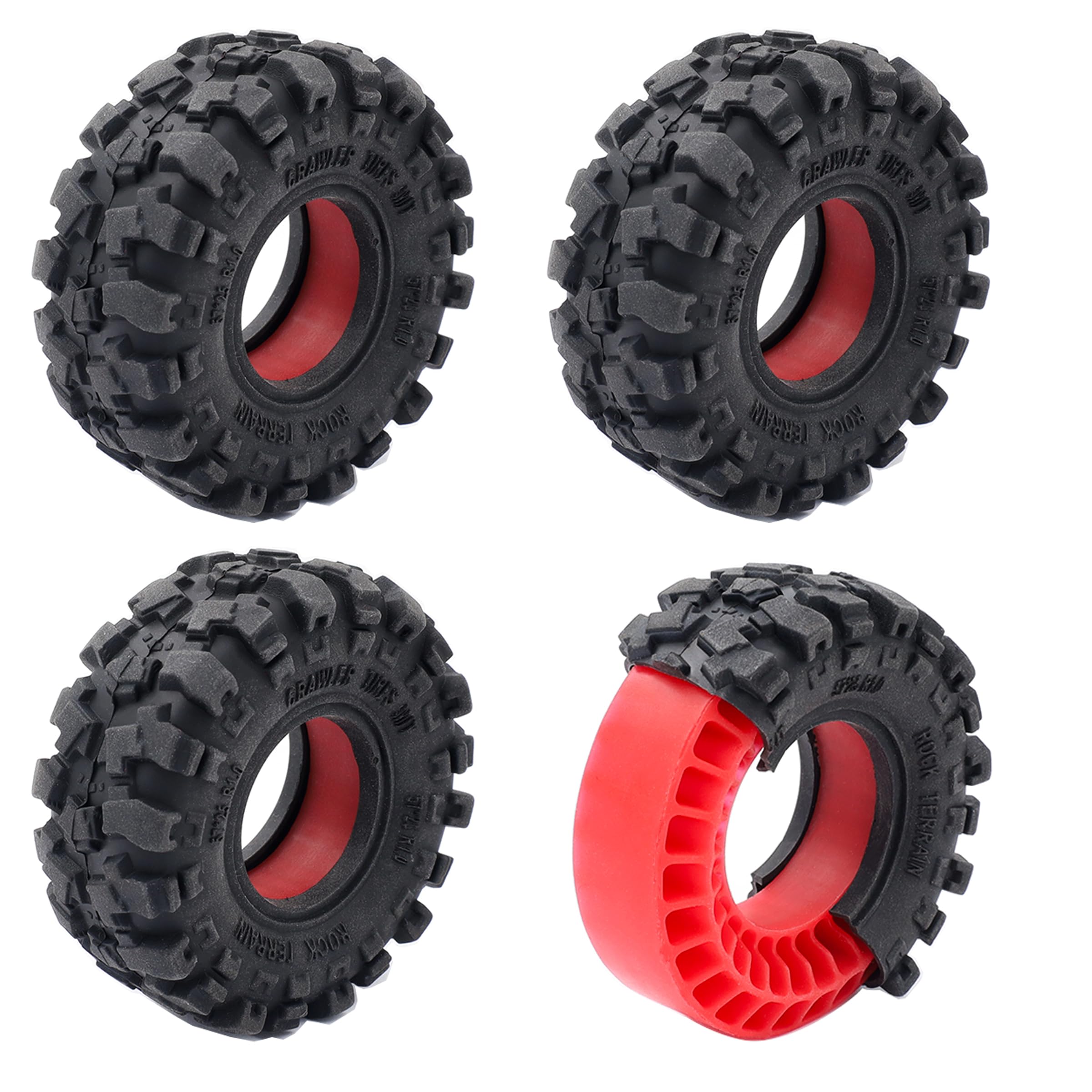 HOPLEX Super Large Soft 1.0 Inch Tire 57 * 25mm Muddy Swamp Tire with Red Silicone Rubber Inserts for TRX4M SCX24 1/18 1/24 RC Crawler Car Upgrade