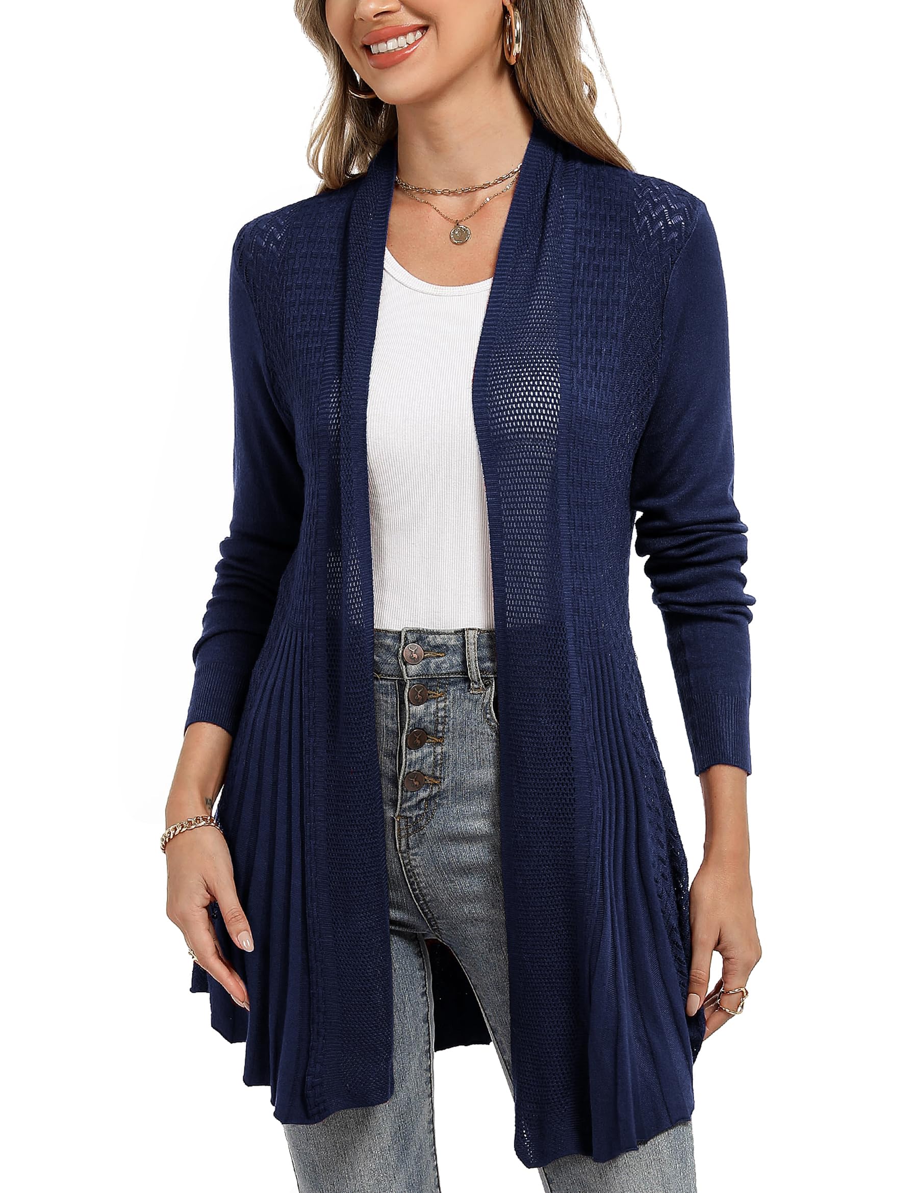 iClosam Strickjacken für Damen Dünne Casual Sommerjacke Langarm Cardigan Strickpullover Outwear Open Front Strickjacke
