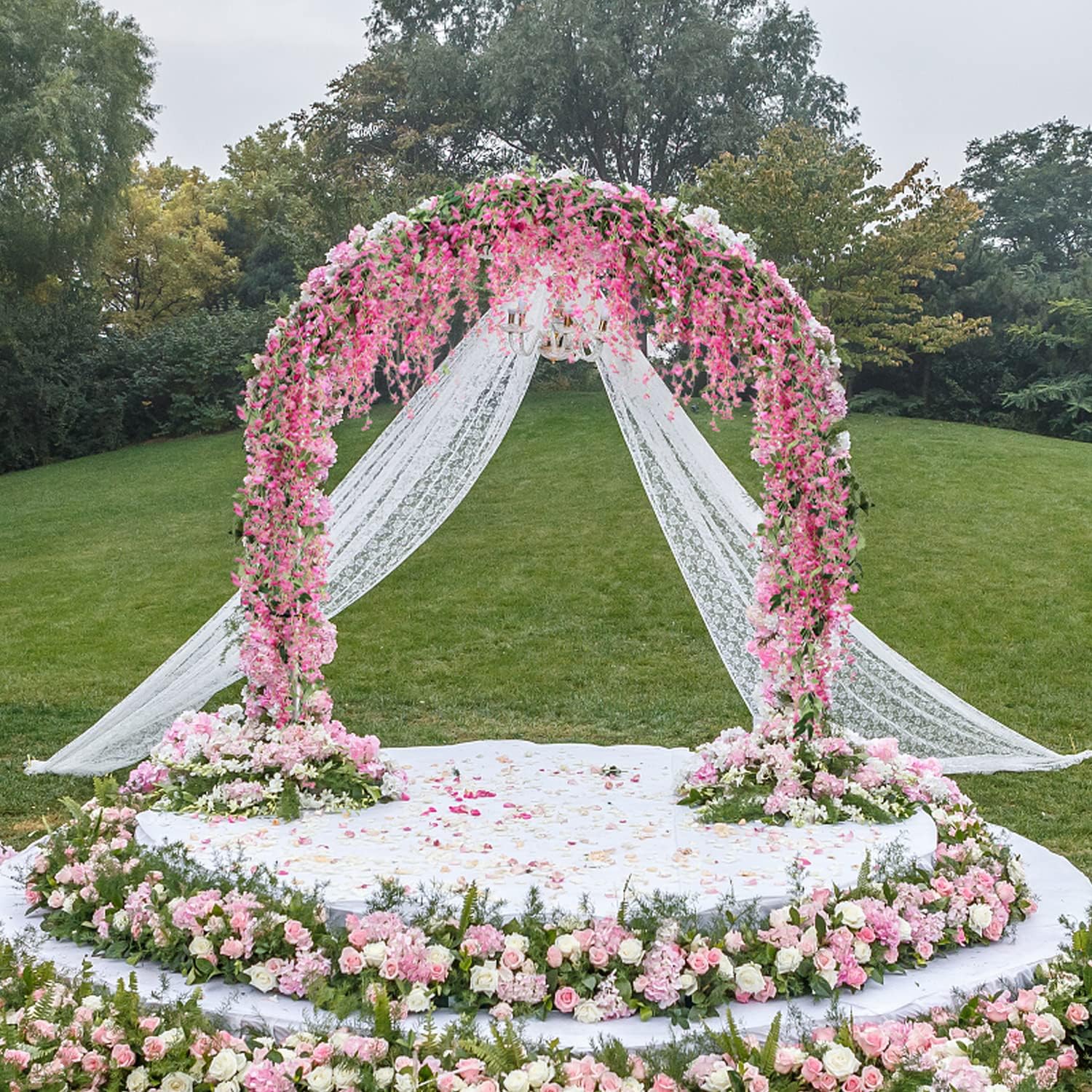JUSTOYOU 3PCS 7FT 12 Stem Artificial Wisteria Vine Garland Fake Flower Wisteria Garlands for Outdoor Indoor Wedding Wall Badroom Decoration(Fuchsia)
