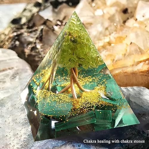 Miniatura 6 de Pirámide de orgones árbol de la vida verde con generador de energía positiva de piedra curativa meditaciónreiki purificar el chakra de cristal