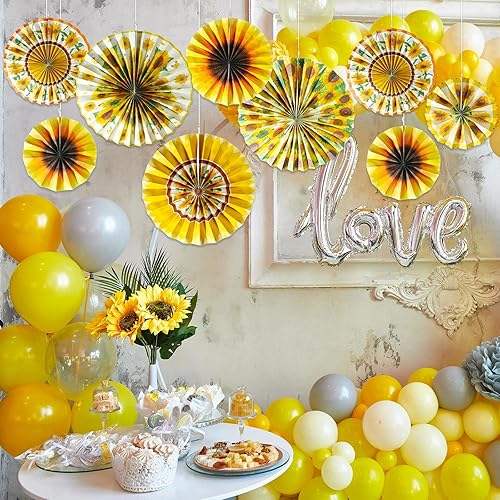 Miniatura 5 de 9 abanicos de papel colgantes de girasol, decoración de abeja, tablones de anuncios de verano, guirnalda de pared de techo de flores para primavera,