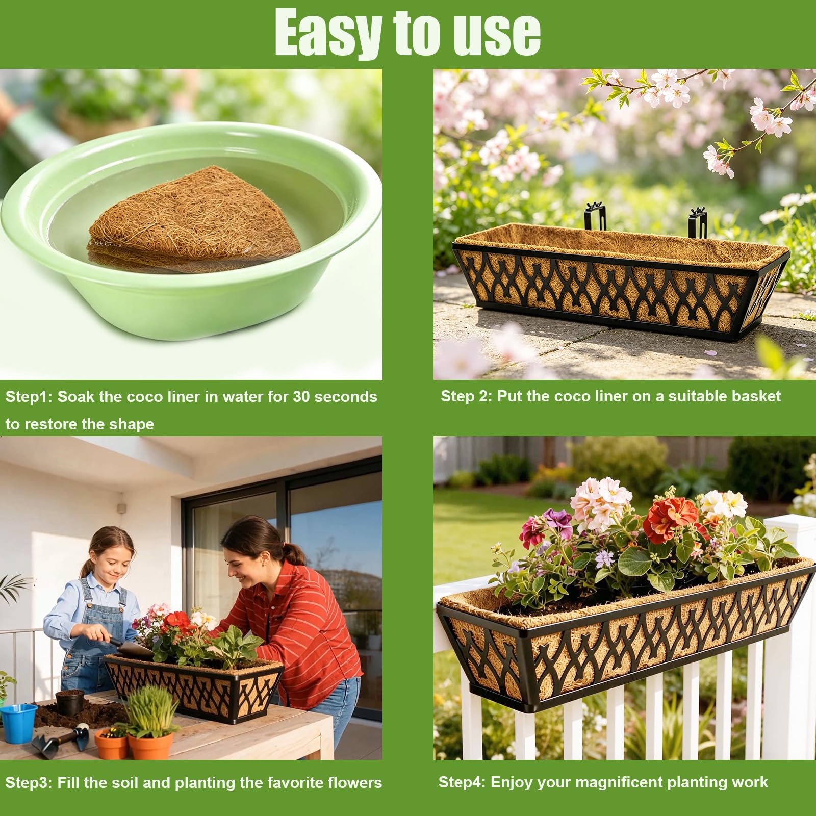 Lot de 2 doublures de rechange en fibre de coco naturelle pour jardinière de 61 cm