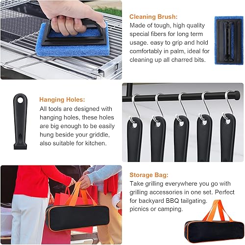 Miniatura 5 de Blackstone Kit de accesorios para parrilla, 16 piezas de accesorios de parrilla plana para Blackstone y chef de campamento con espátula, raspador,