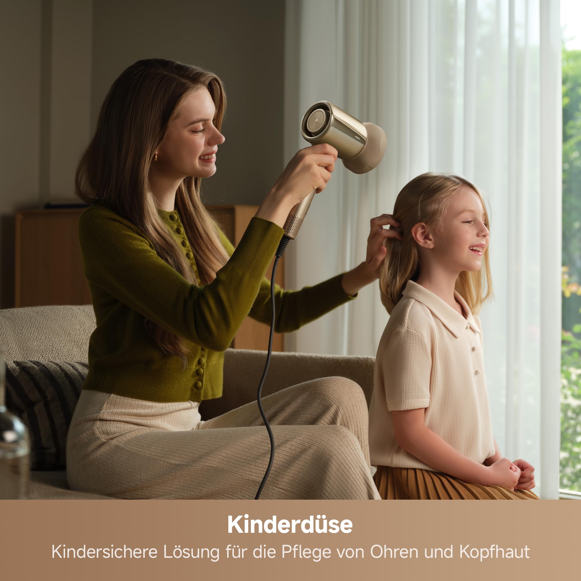 MOVA Shine 20 Föhn mit diffusor, Haartrockner, einer Modusanpassung an verschiedene Düsen, Fön, einem Hochgeschwindigkeitsmotor, Hair Dryer, Plasma-Haarpflege, NTC-Überwachung mit 1000 t/s, Gold