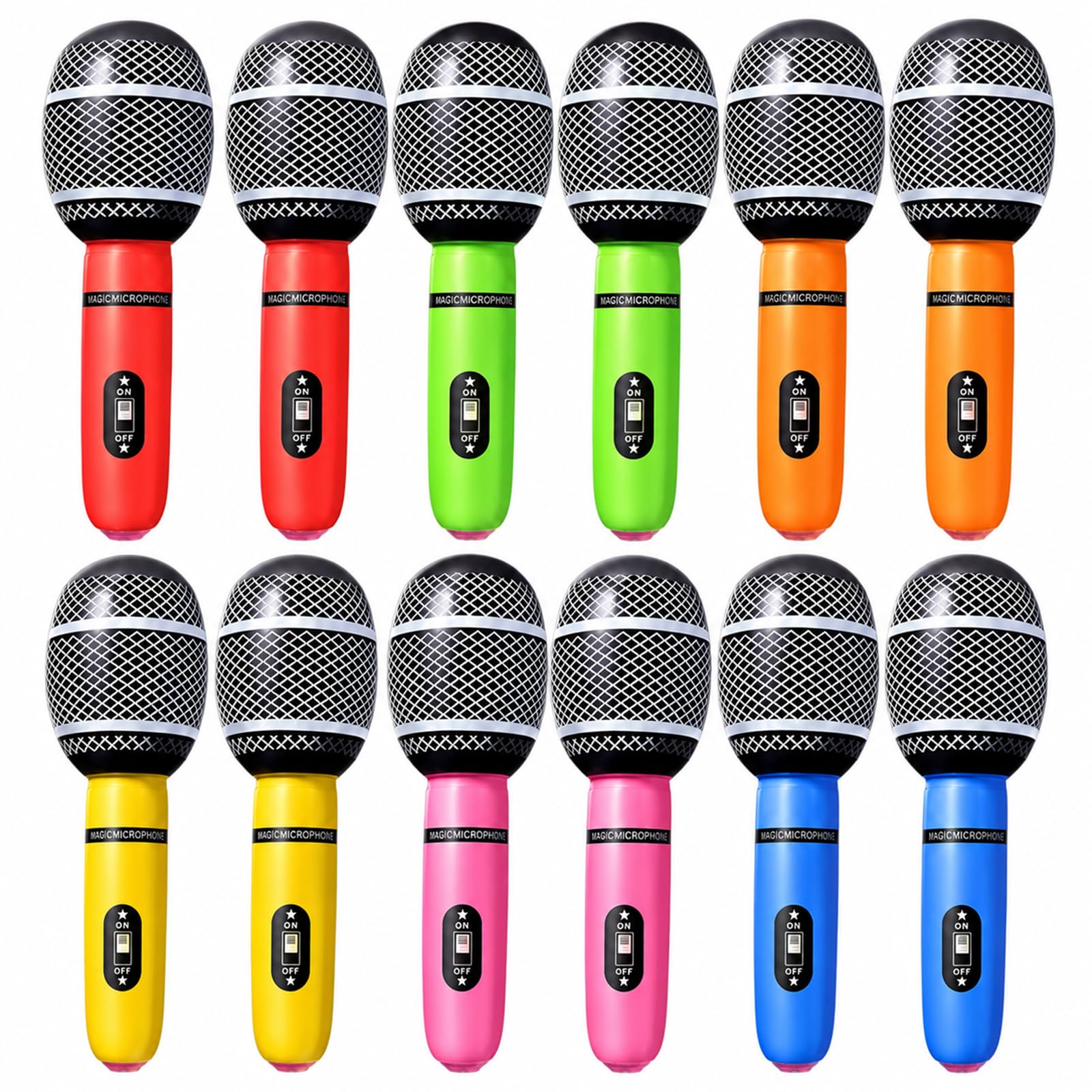 12 PCS Inflatable Microphones Blow Up Party Props 6Assorted Colors 10Inch