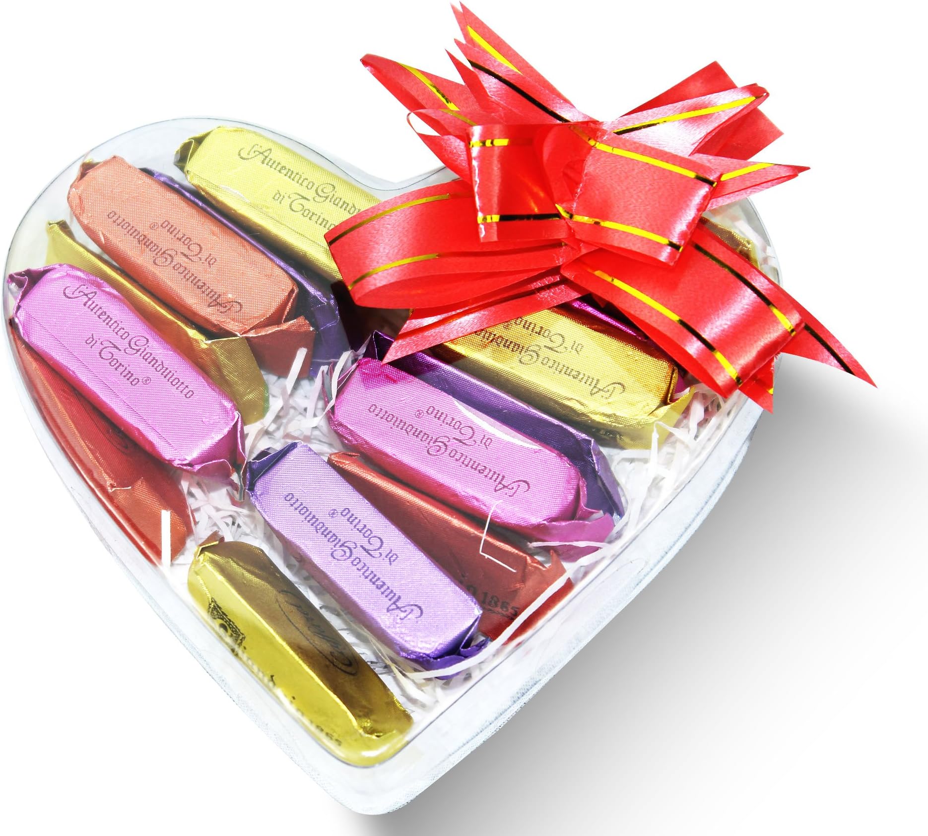 Dulcefina, Valentine Italian Gianduia Clear Heart Box w/Bow (5 oz) (5 Pcs)