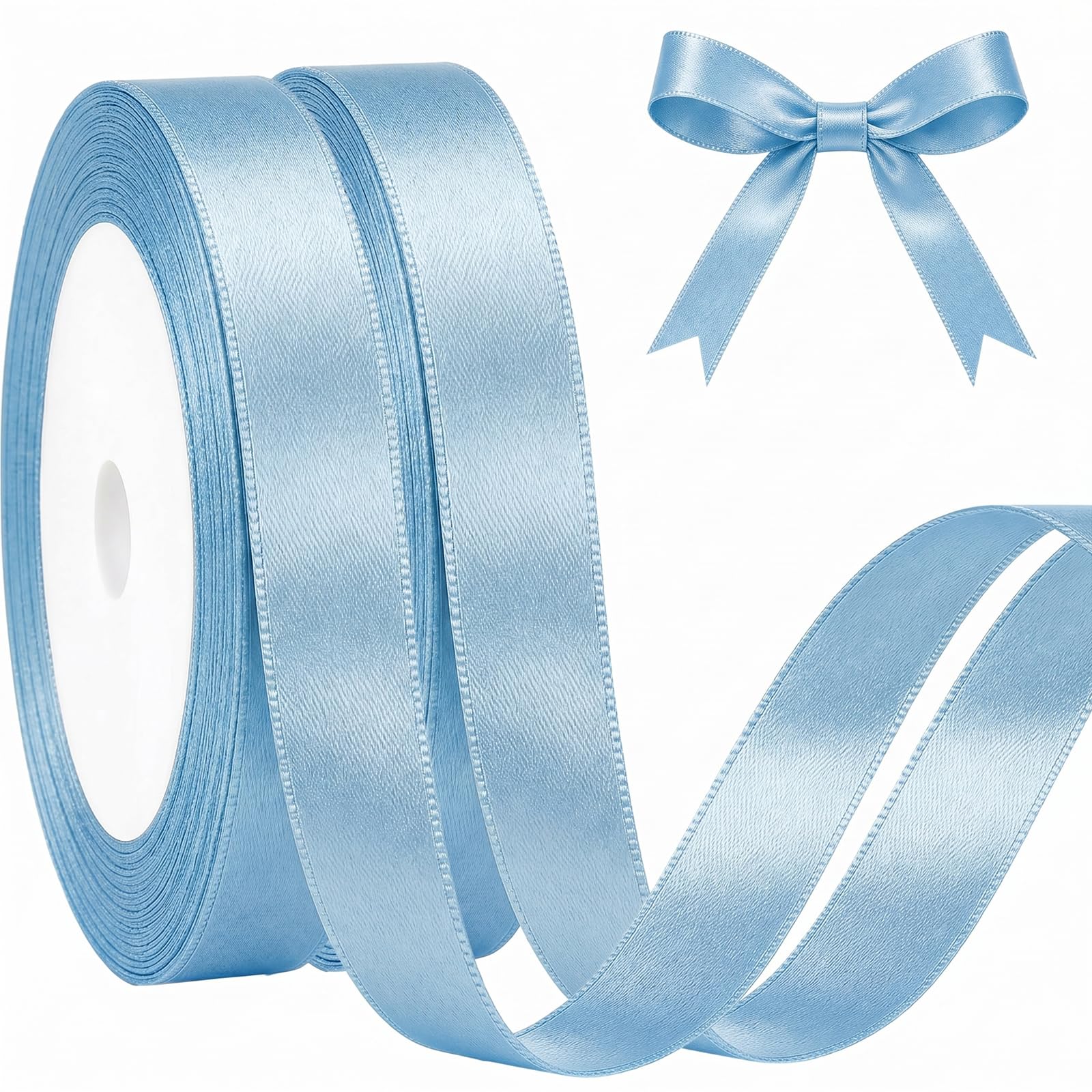 JEKUGOT 2 Rolls Light Blue Ribbon, 20mm x 22m Satin Ribbons Fabric, Baby Blue Present Ribbon for Gift Wrapping, DIY Crafts, Wedding Party, Cake, Florist Car Decoration