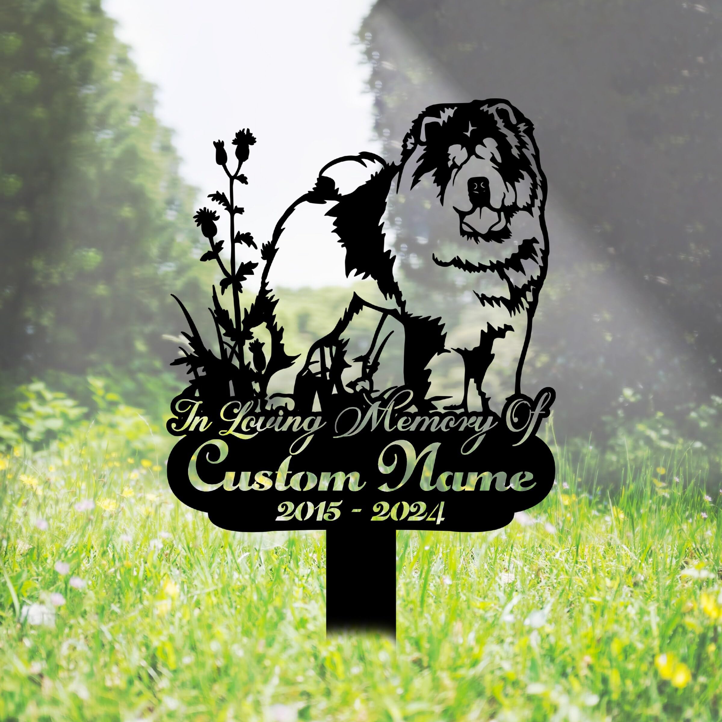 WEIYALIY Dog Memorial Gifts Personalised Chow Chow Dog Memorial Plaques Custom Metal Name Signs Pet Bereavement Gifts Garden Signs Dog Grave Plaques Garden Ornaments Outdoor Pet Grave Marker