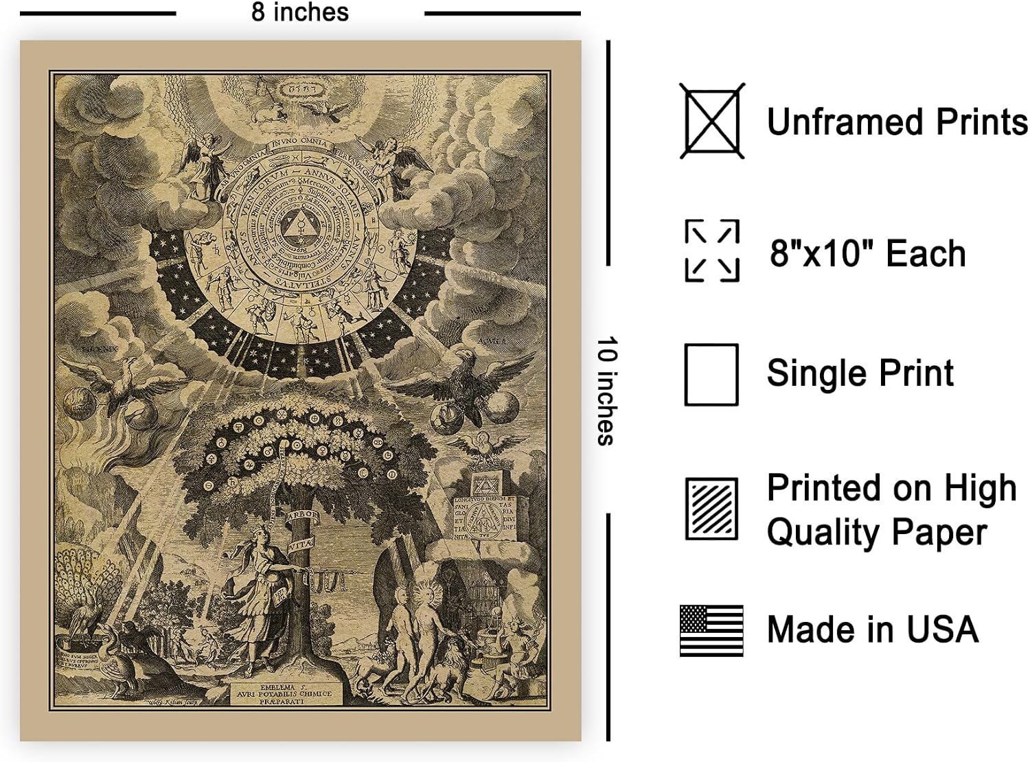 Poster Master Vintage The Alchemical Tree of Life Poster - Retro Print - Celestial Art - Mythology Art - Gift for Men & Women - Wall Decor for Living Room or Bedroom - 8x10 UNFRAMED Wall Art