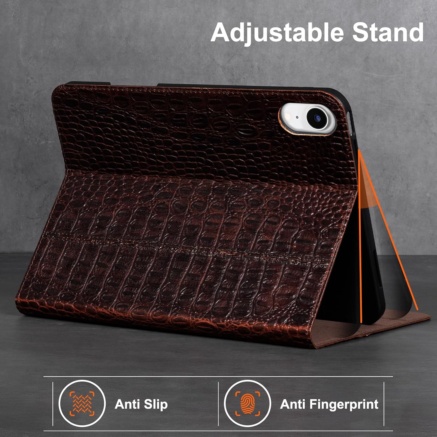 Gexmil Leather Case for iPad mini 7 (A17 Pro) 2024 / iPad mini 6 Generation 2021 8.3 Inch,Premium Cowhide Cover with Pencil Holder,Adjustable Stand, Auto Wake/Sleep,Brown Crocodile