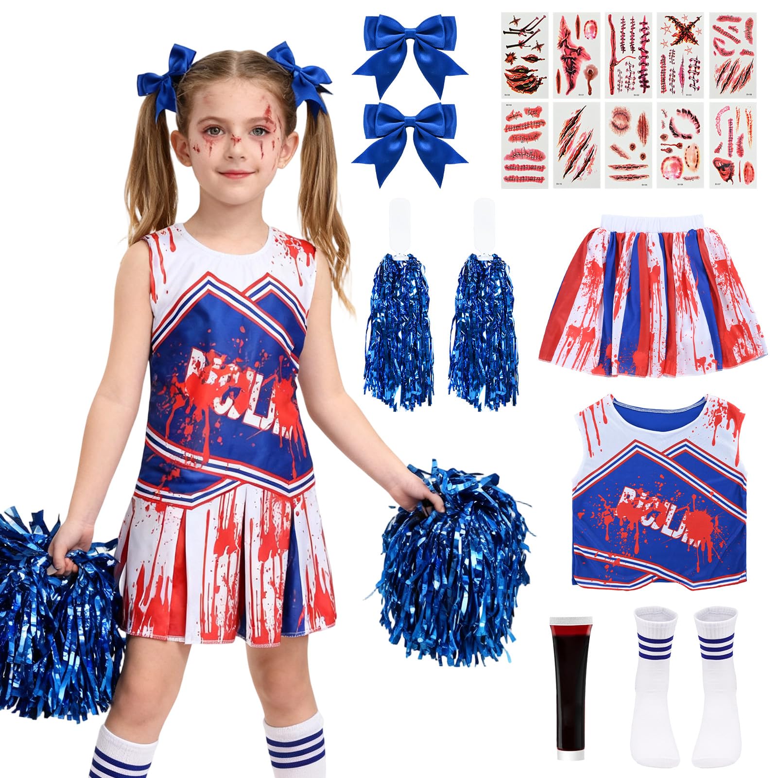 Maryparty Cheerleader Costume Cheerleader Costume Kids with Blood for Halloween (XL)