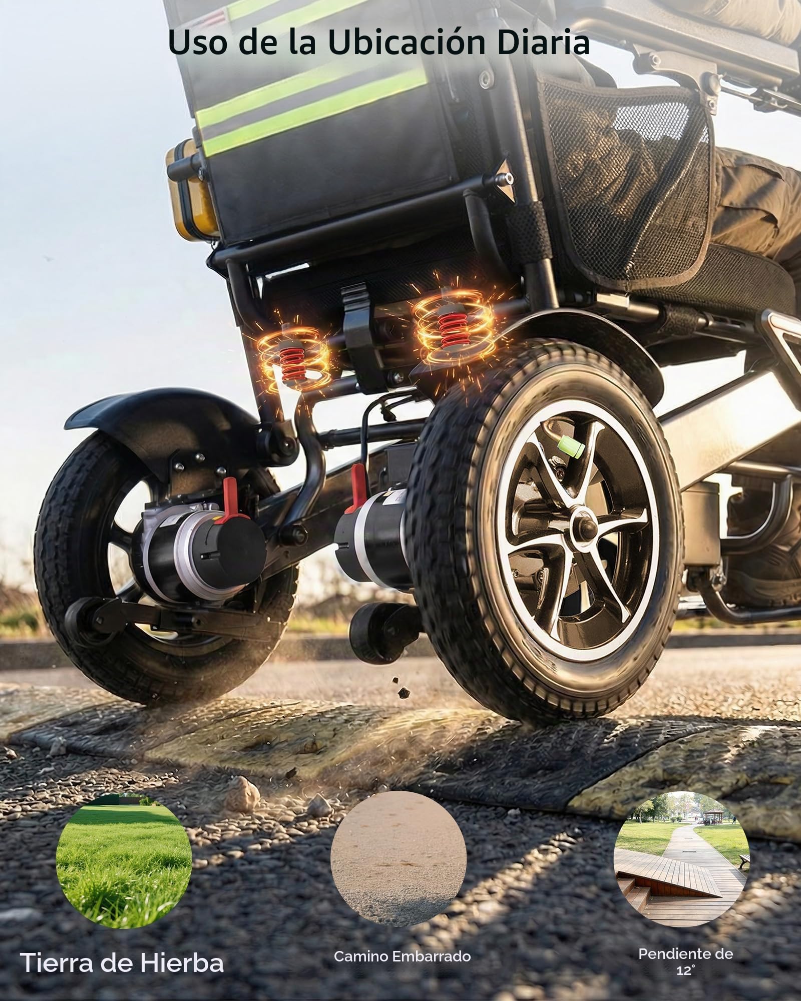 Silla de Ruedas Eléctrica Plegable 182 kg, Autonomía 48 km, Silla de Ruedas Eléctrica con Batería 25 Ah, SSilla de Ruedas Eléctrica para Adultos con Ruedas Inflables 32 cm para Exterior/Compras
