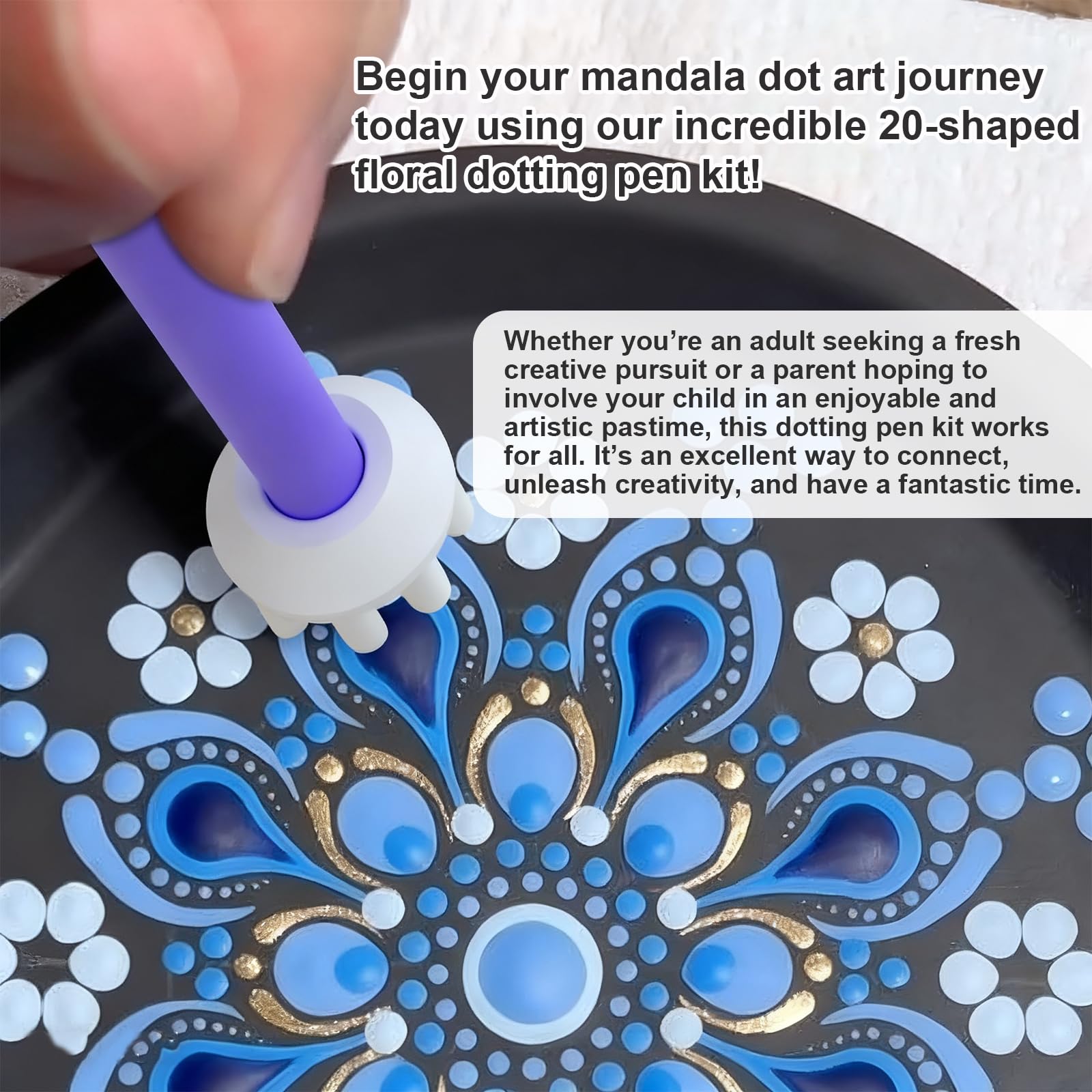 Strumento per Puntini a 20 Petali, 3D Stampa Doppio Faccia Strumento per Mandala, Pulibile, Per Rocce/Cartoline/Progetti Creativi