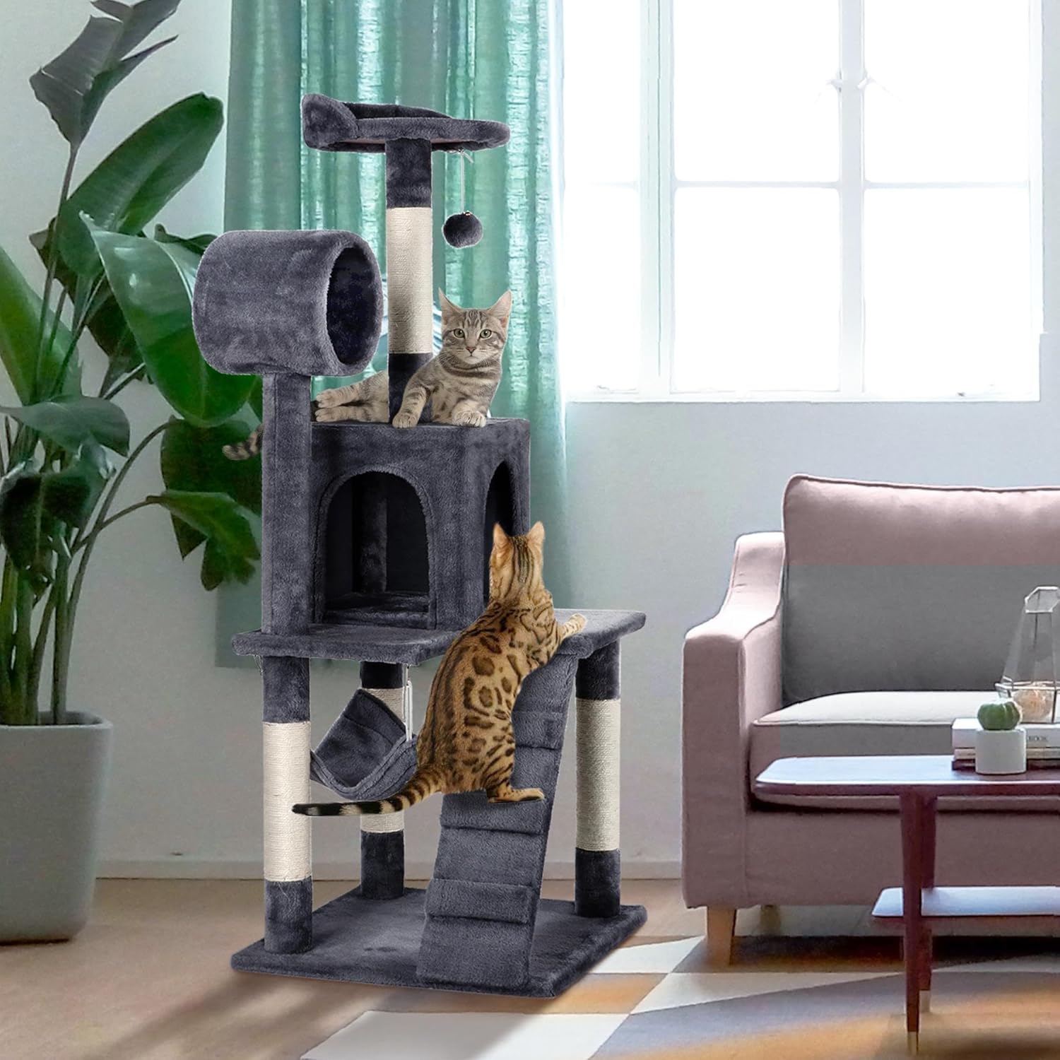 Yaheetech Cat Tree Tower Kitten Condo Scratching Post with Hammock Tunnel 51in