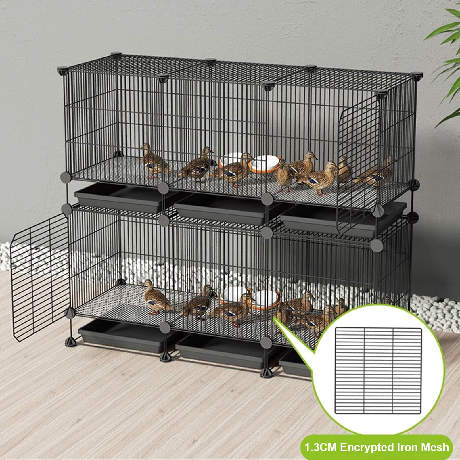 Robuster Metall-Hühner-Coop für kleine Haustiere, 1,3cm Gitter-Hasen-Hutch mit ausziehbarem Tablett und Fußpolstern, werkzeuglose Montage, sicherer Zwinger für Enten-Gänse-Kaninchen, leicht zu reinige