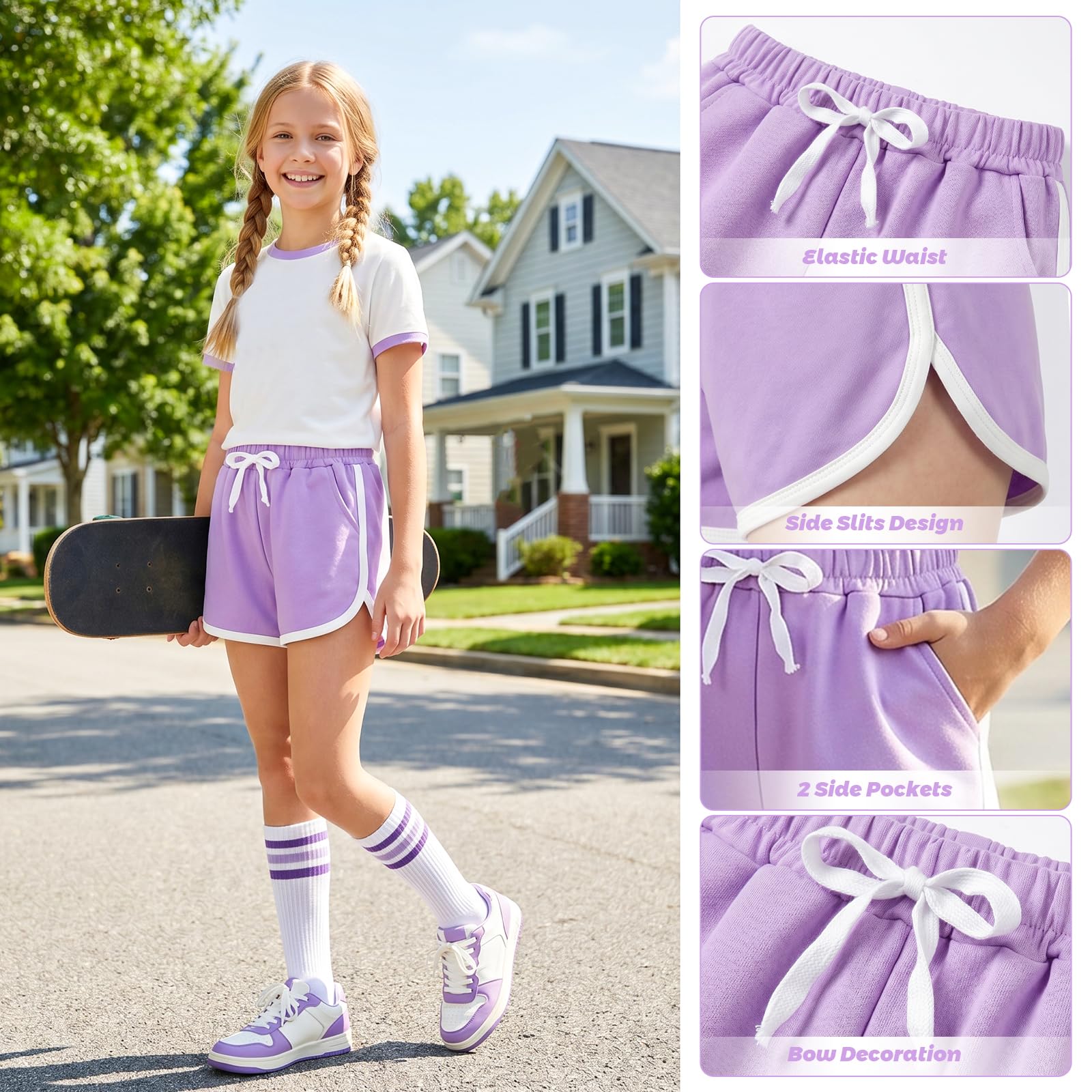 Pantalones Cortos para niñas con Bolsillos, Pack de 2, Transpirables Cortos de Ciclismo Verano Deportivo Shorts Cintura Elástica Cómodo Fitness Gimnasia Pantalón Ropa 4-14 Años