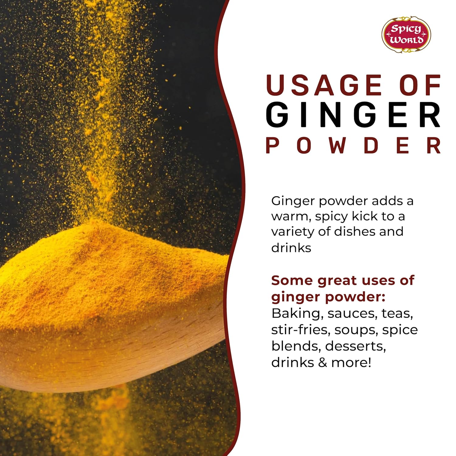 Spicy World Ginger Powder 5 LB Jar – Gluten Free, Bulk Ground Dried Ginger Root, Pure Zingiber Officinale, Non-GMO, Warm & Spicy Flavor for Cooking, Baking, and even Teas