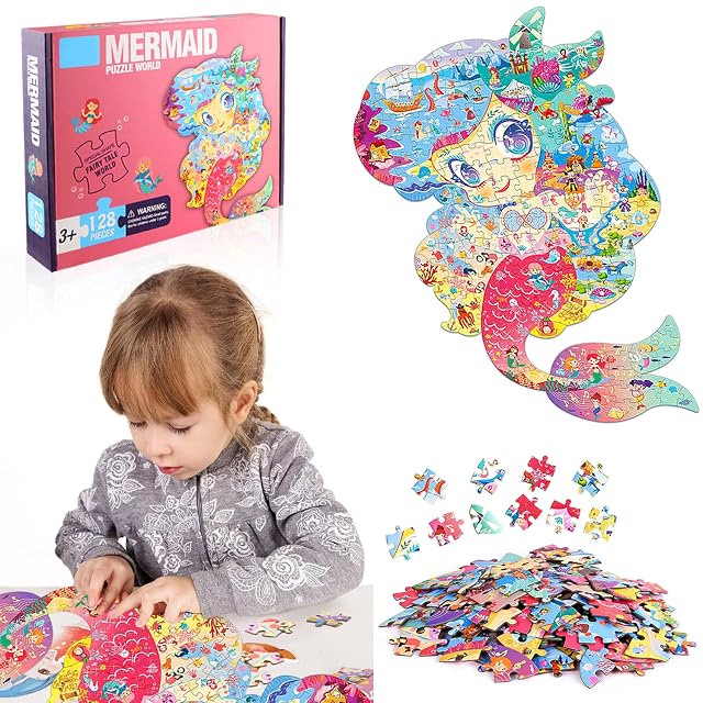 Puzzle Rompecabezas Niños Juegos Educativos de Animales Jigsaw Puzzle Sirenita 128 Piezas Rompecabezas…